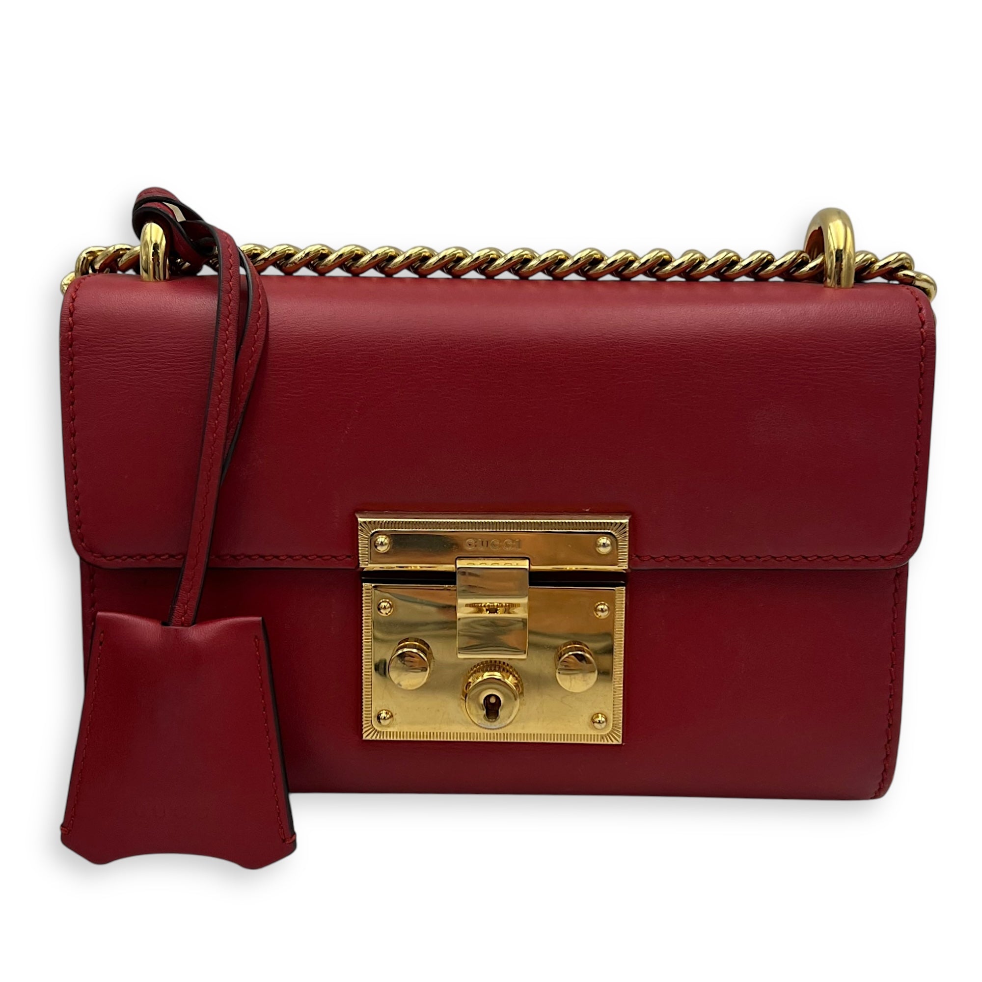 Gucci Padlock Shoulder Bag Red in Calfskin, Gold hardware_13