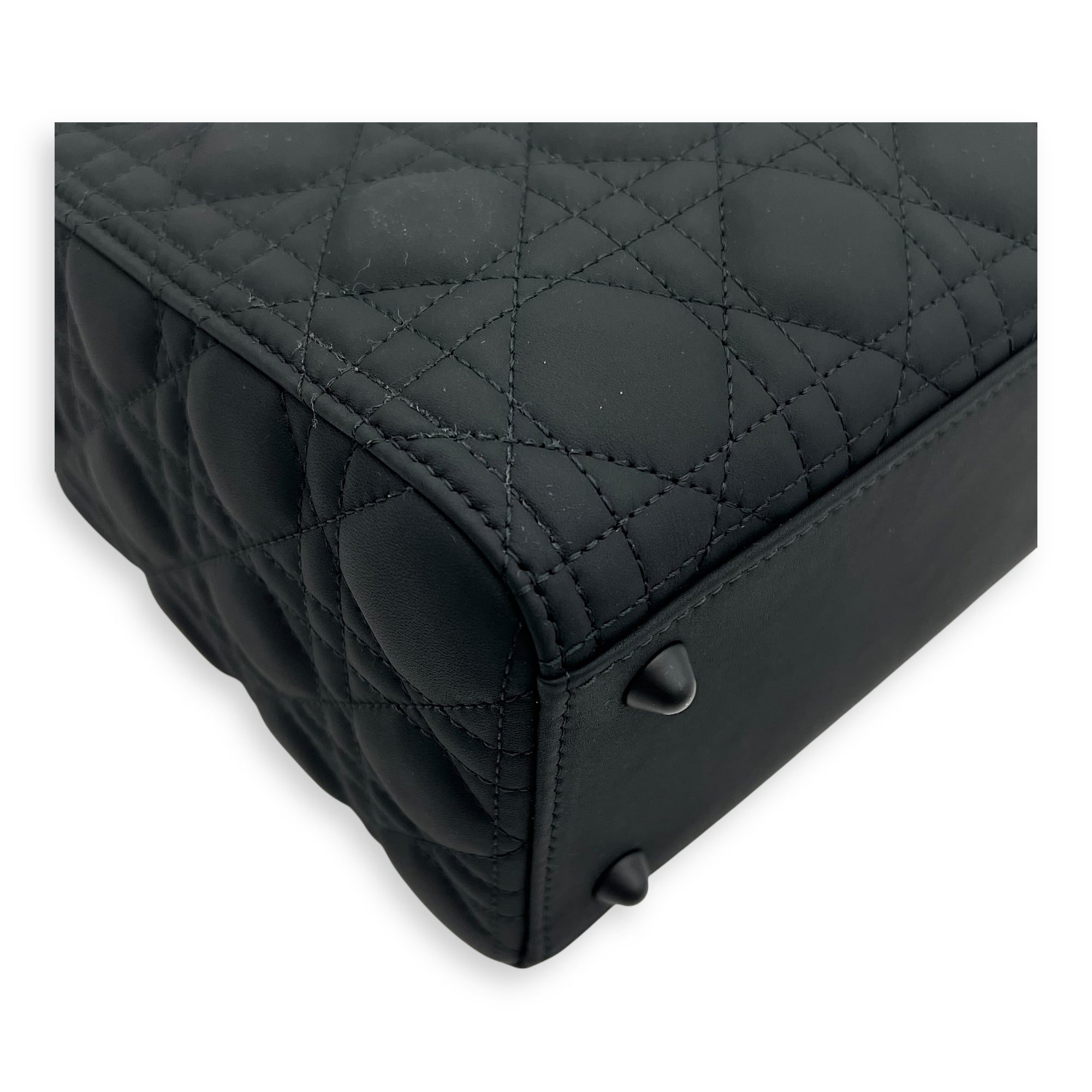 Christian Dior Lady Dior Large Black Top Handle Bag in Lambskin, Ultramatte hardware_10