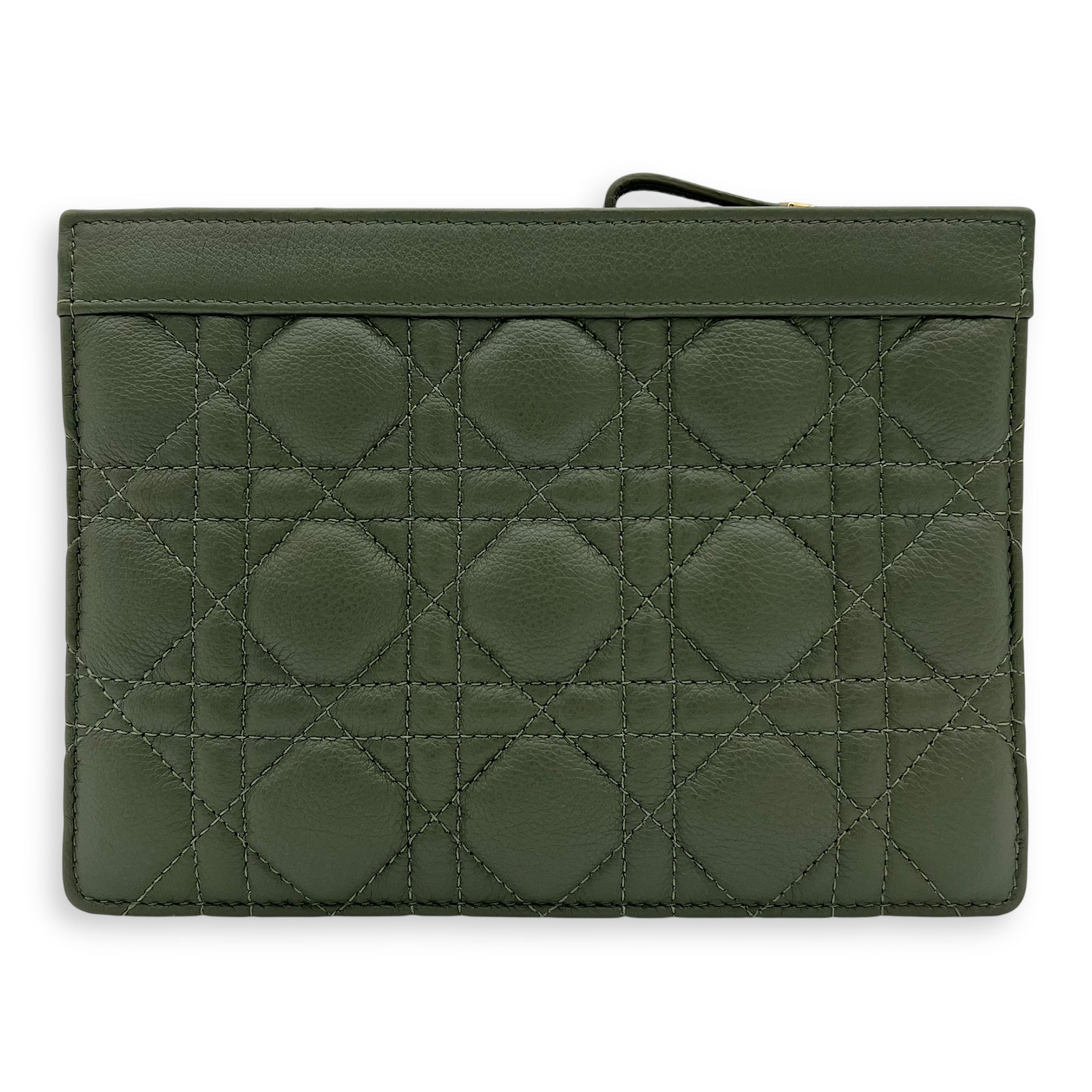 Christian Dior Caro Pouch with chain Green in Calfskin, Gold hardware_2