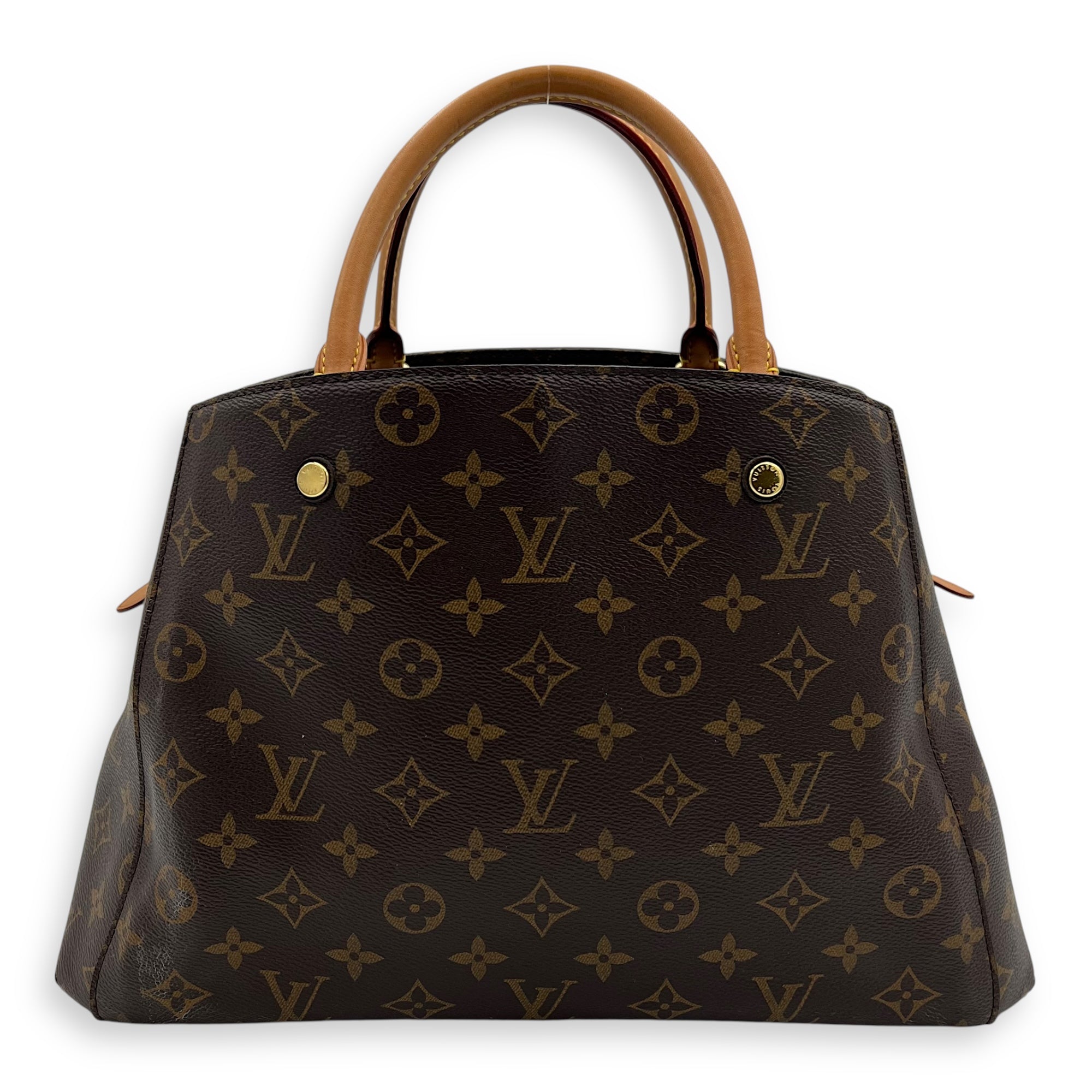 Louis Vuitton Montaigne Top Handle Bag MM Brown in Monogram Coated Canvas, Gold hardware_1