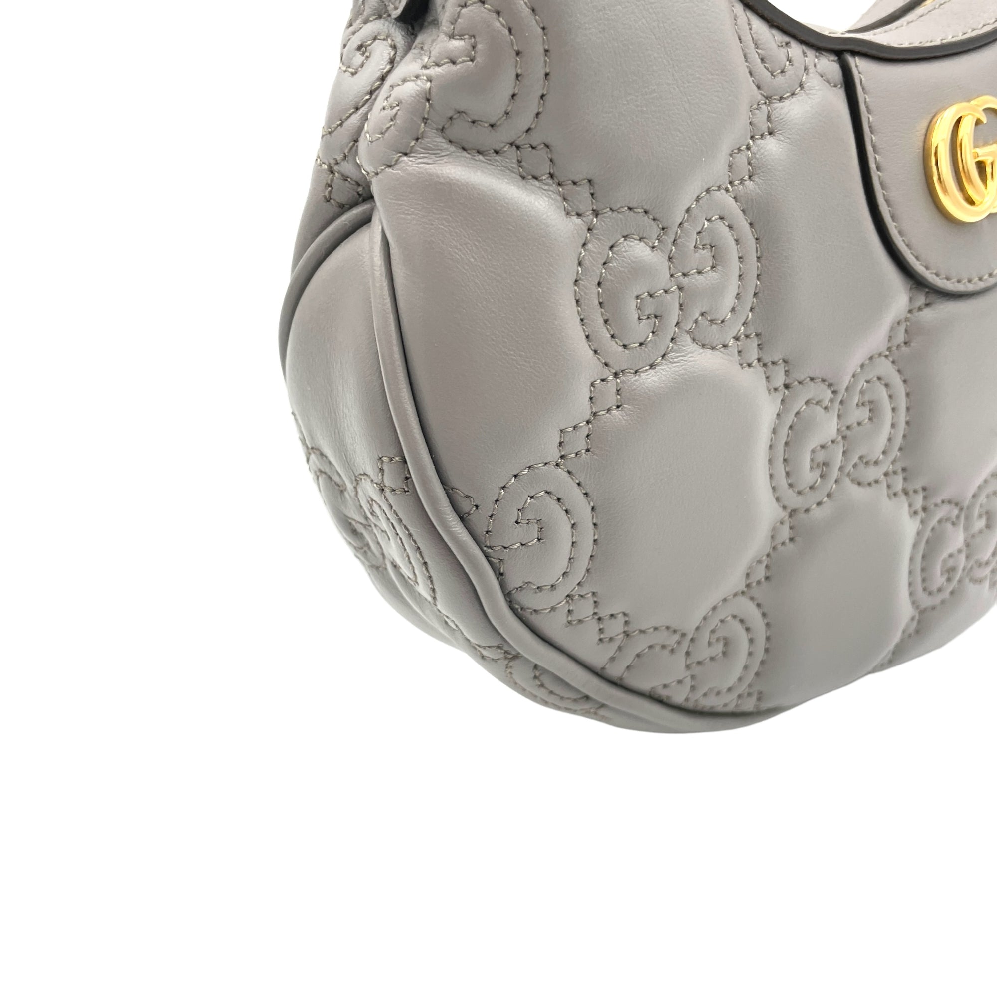 Matelassé Grey Shoulder Bag in Calfskin, Gold hardware