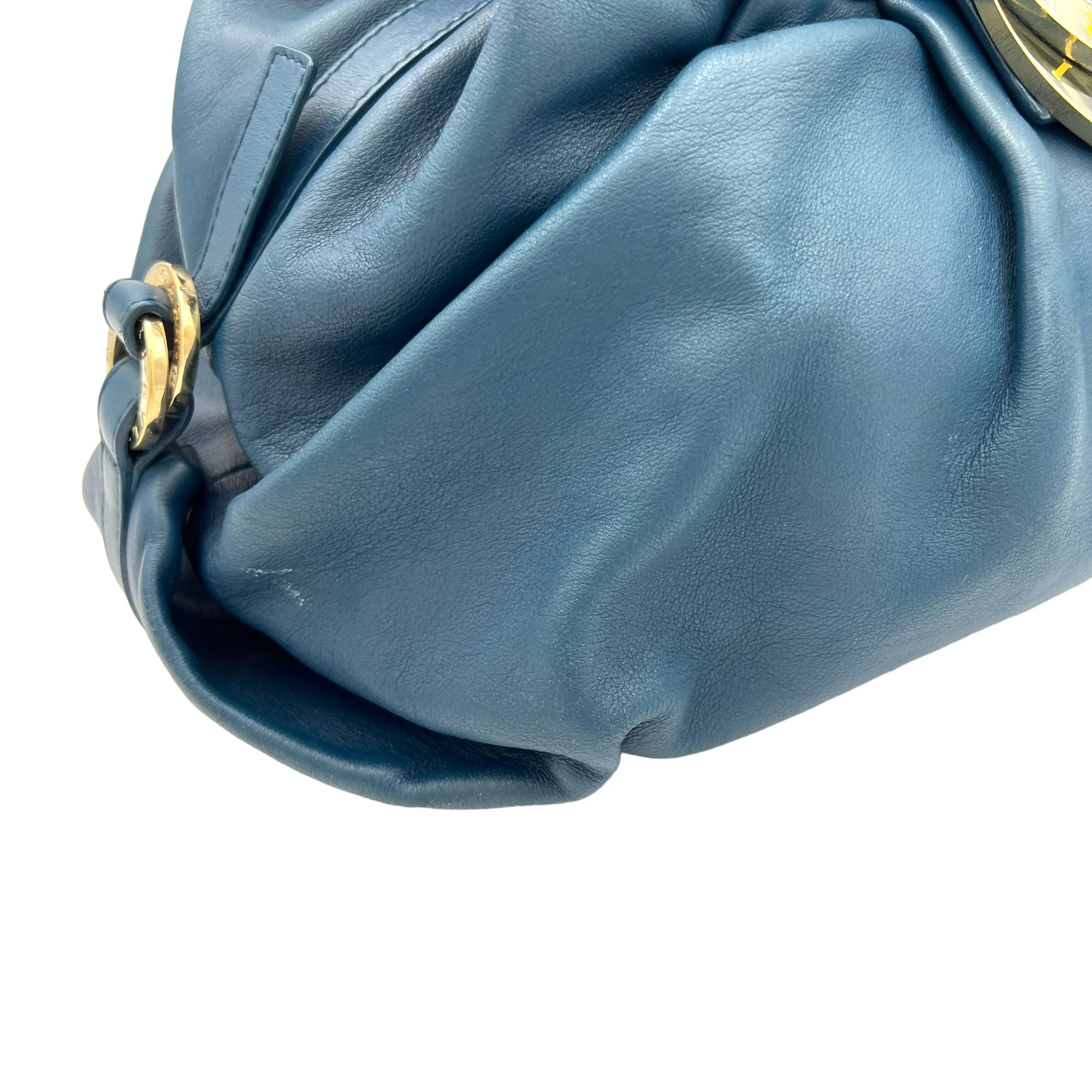 Chandra Hobo Blue Shoulder Bag in Calfskin, Gold hardware