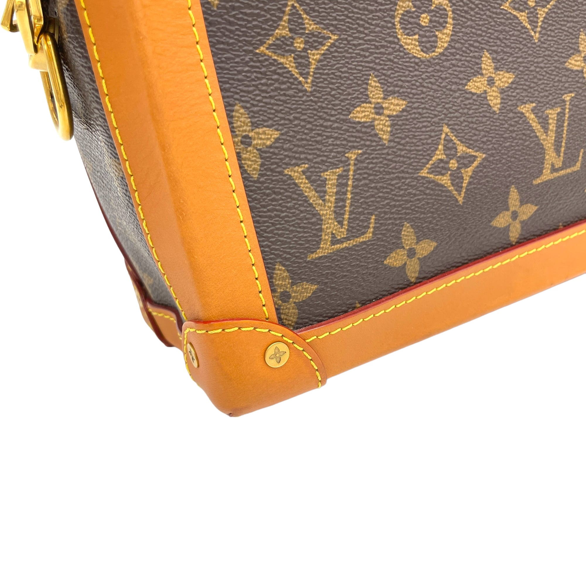 Soft Trunk Crossbody Bag Brown in Monogram Coated Canvas, Gold hardware