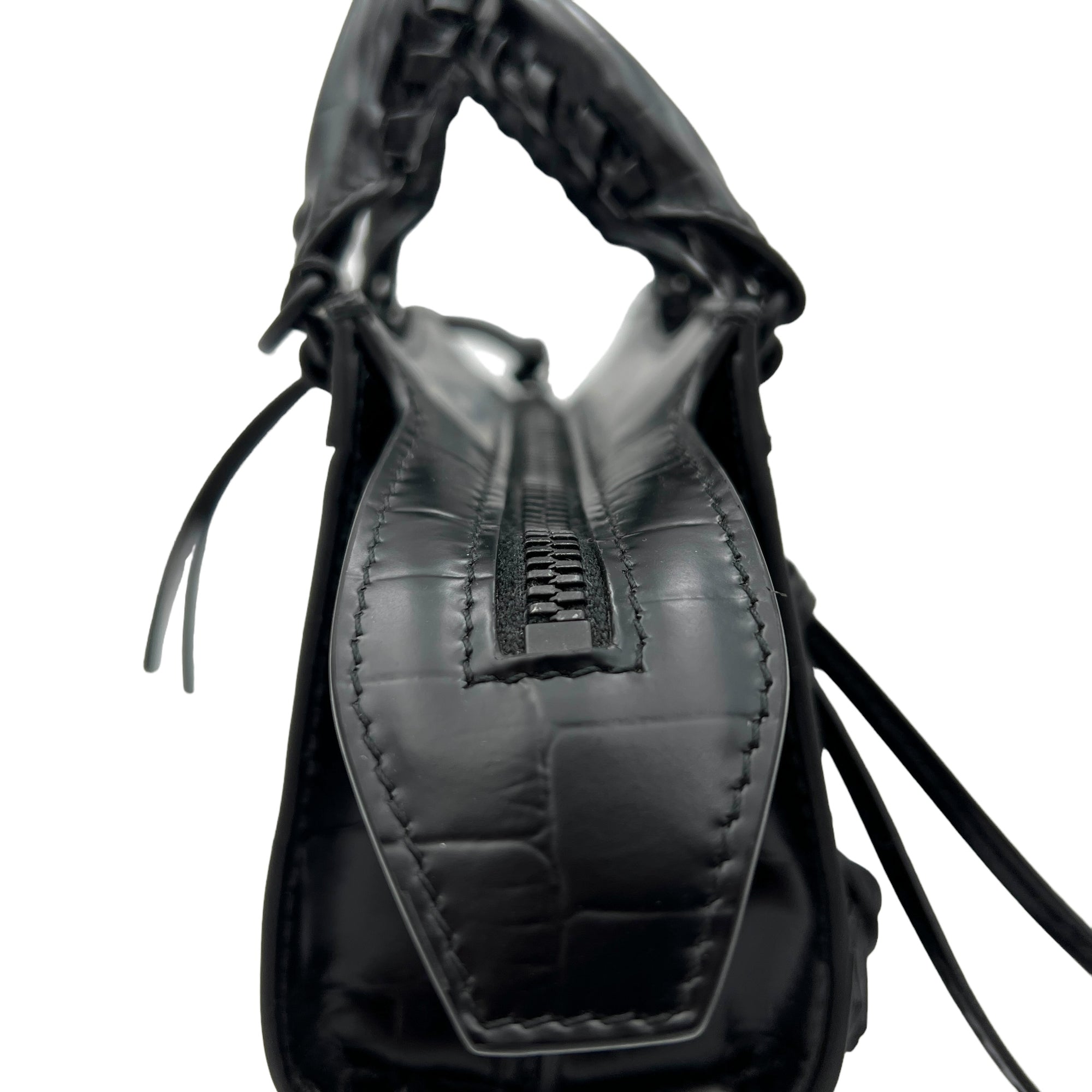 Neo Classic Top Handle Bag Mini Black in Crocodile Embossed Calfskin , Lacquered Metal Hardware