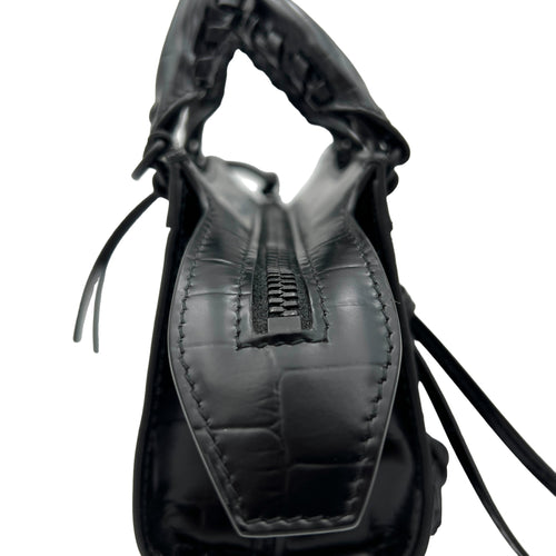 Neo Classic Top Handle Bag Mini Black in Crocodile Embossed Calfskin , Lacquered Metal Hardware