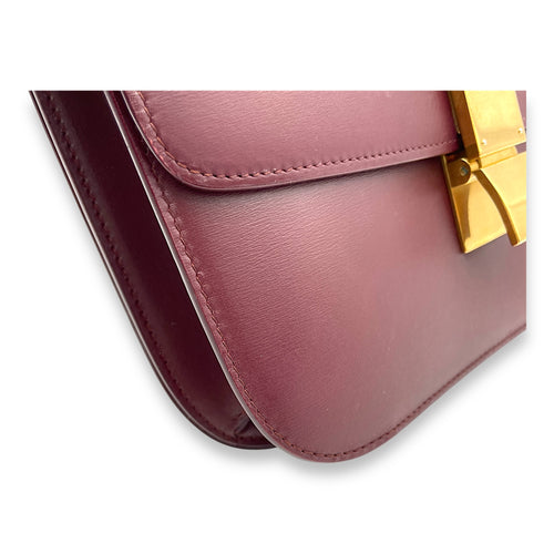 Box Medium Maroon Shoulder Bag in Calfskin, Gold hardware