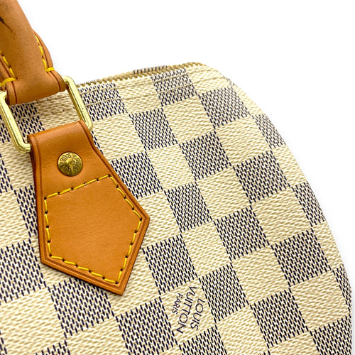 Speedy Damier Azur Top Handle Bag in Coated Canvas, Gold hardware