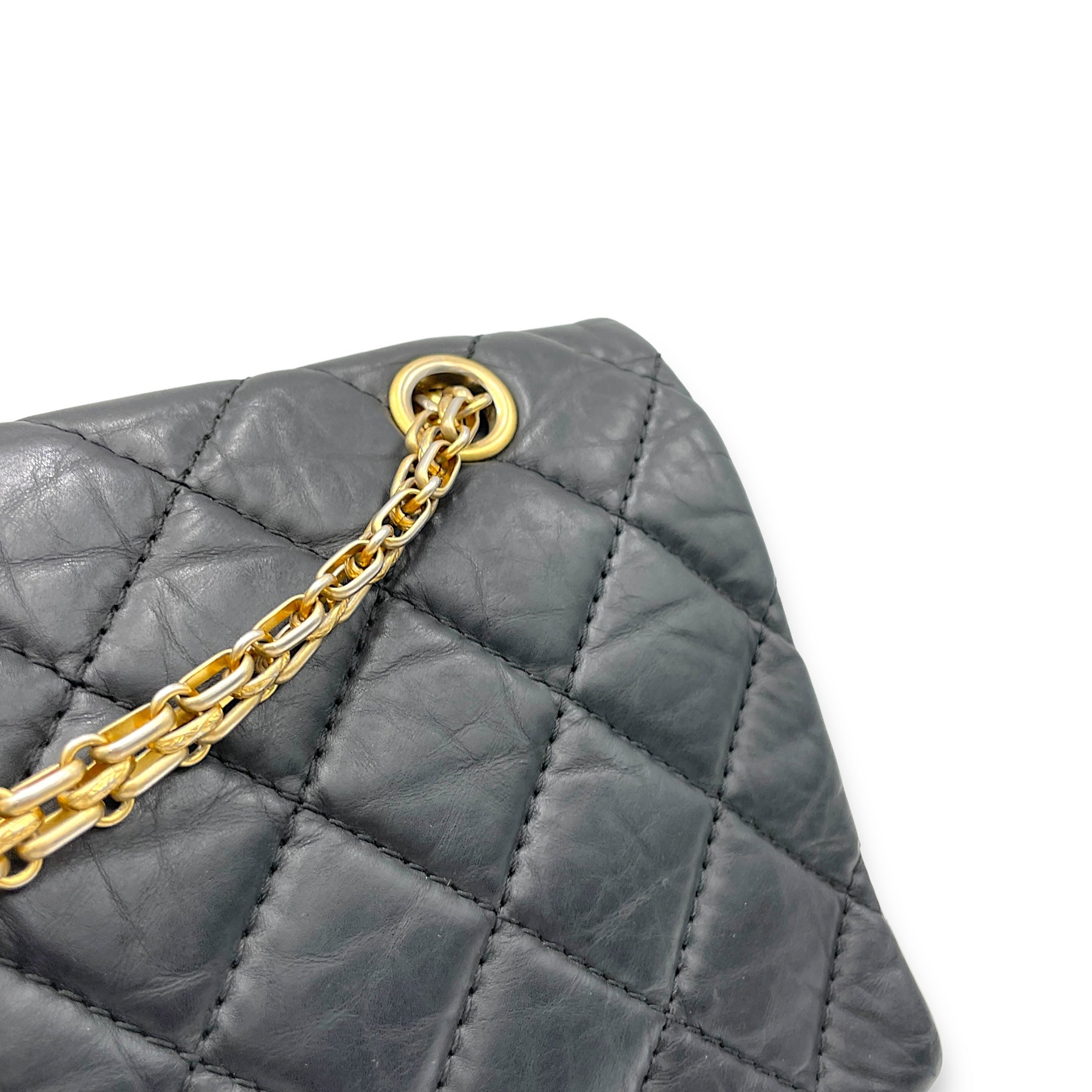 2.55 227 Black Shoulder Bag in Calfskin, Gold hardware