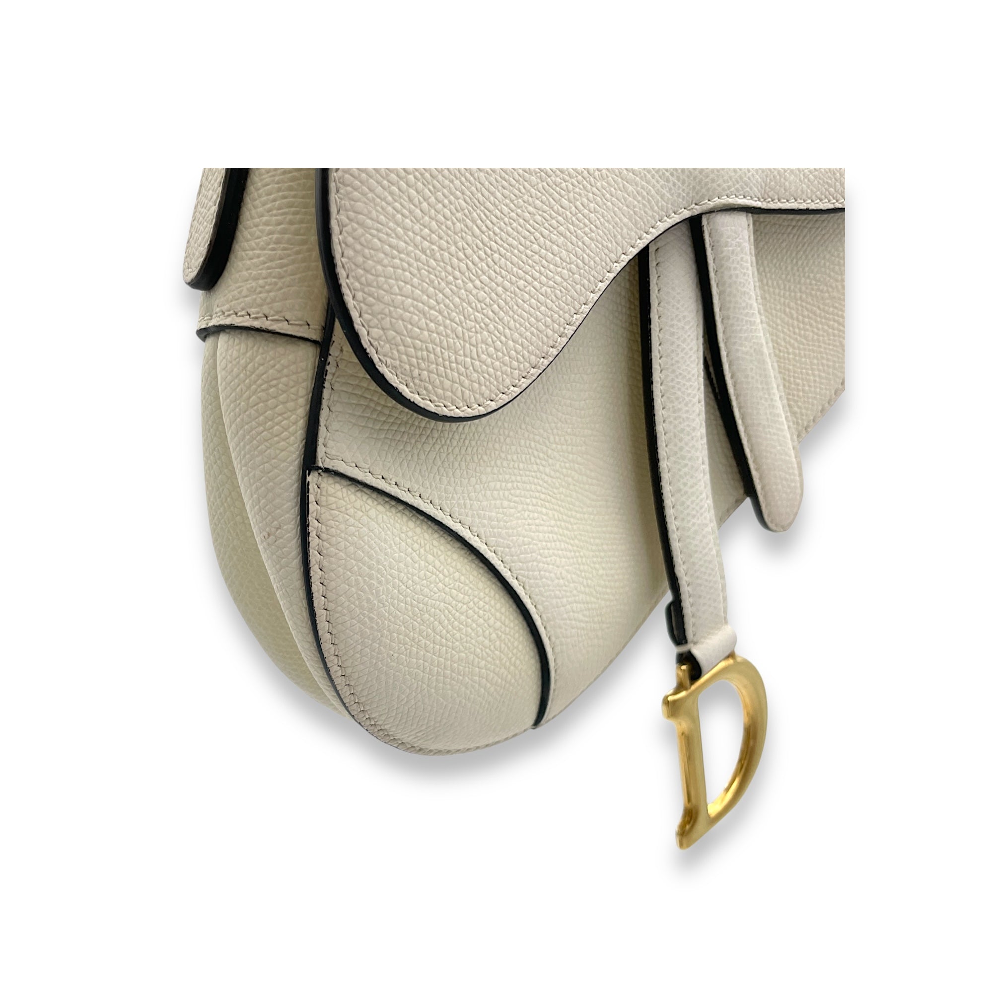 Saddle Top Handle Bag Mini White in Calfskin, Gold hardware