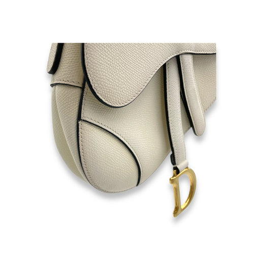 Saddle Top Handle Bag Mini White in Calfskin, Gold hardware