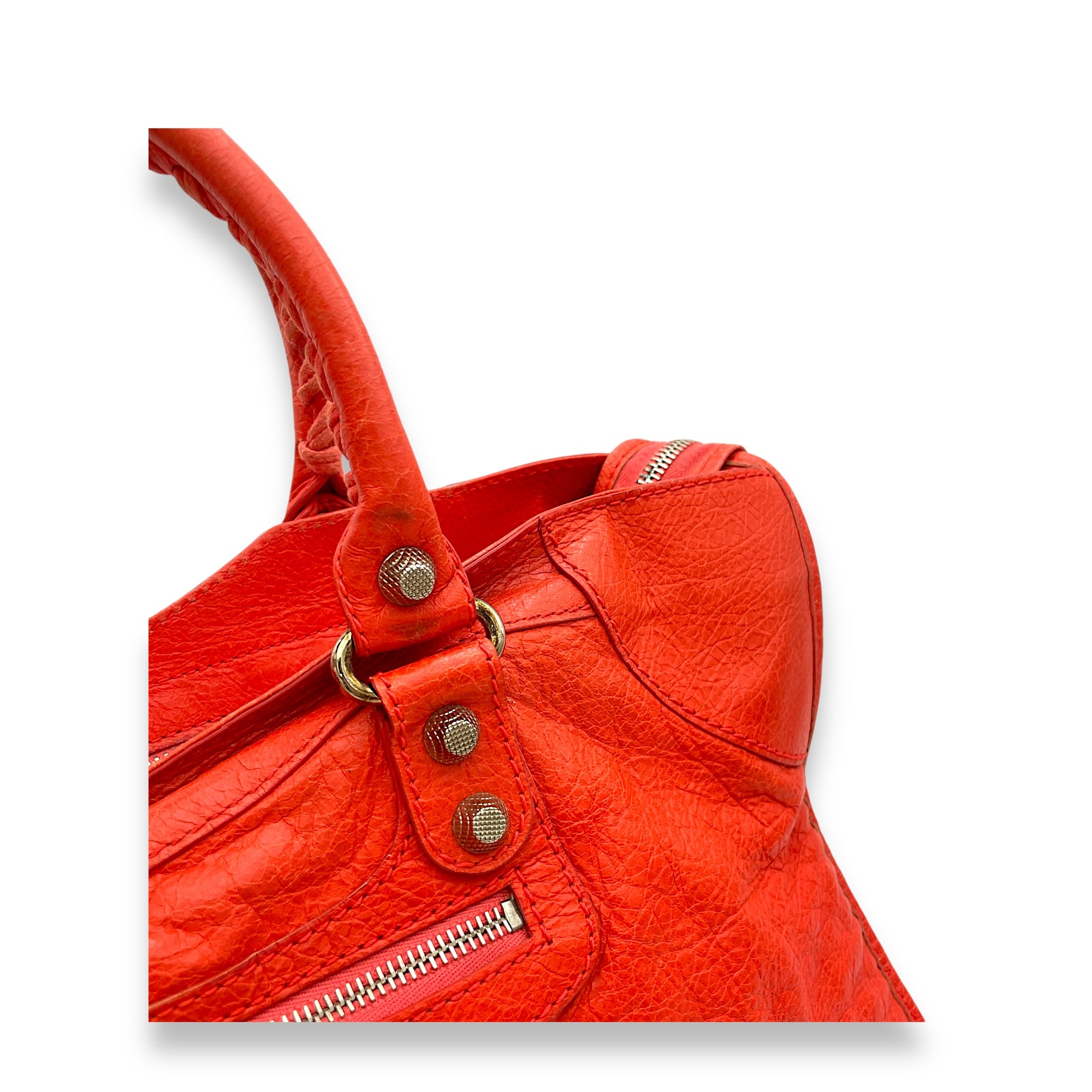 Part Time Shoulder Bag Orange in Distressed Leather, Silver hardware