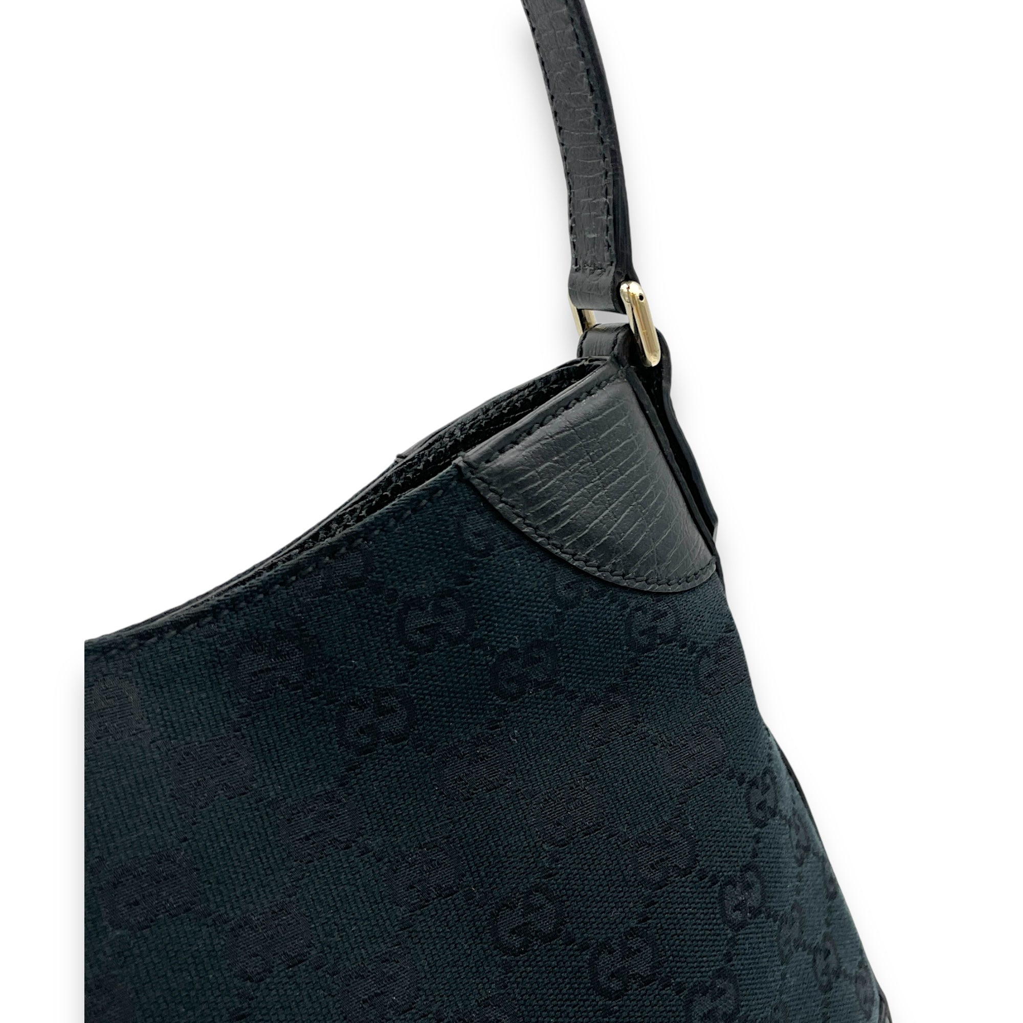 horsebit Black Shoulder Bag in Jacquard, Light Gold hardware