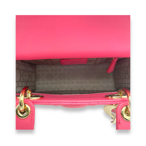 Lady Dior Small Pink Top Handle Bag in Lambskin, Gold hardware