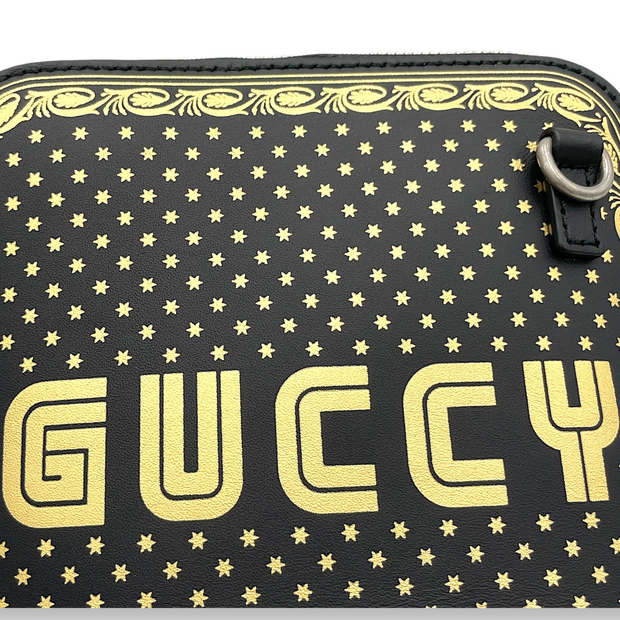 X Sega Guccy Stars Crossbody Bag Black in Calfskin, Ruthenium hardware