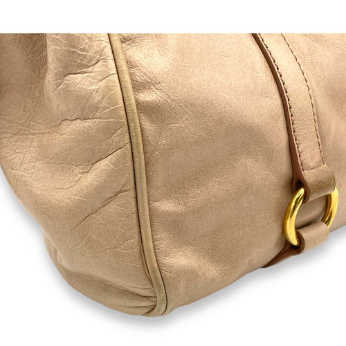 Vitello Shine Top Handle Bag Beige in Distressed Leather, Gold hardware