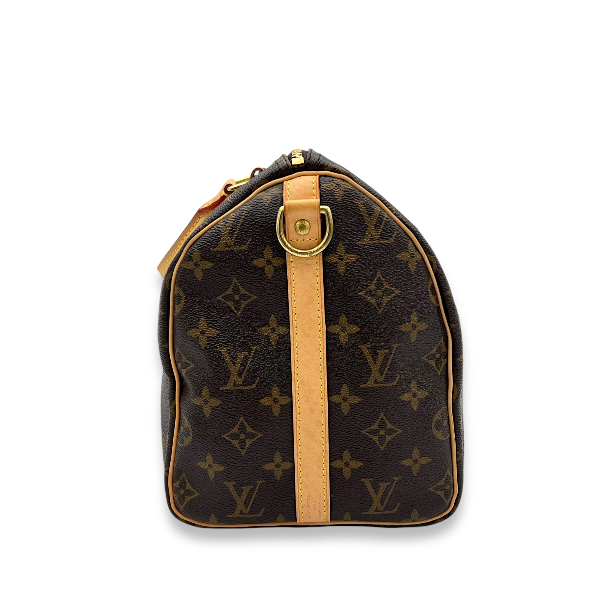 Speedy Bandouliere Brown Top Handle Bag in Monogram Coated Canvas, Gold hardware