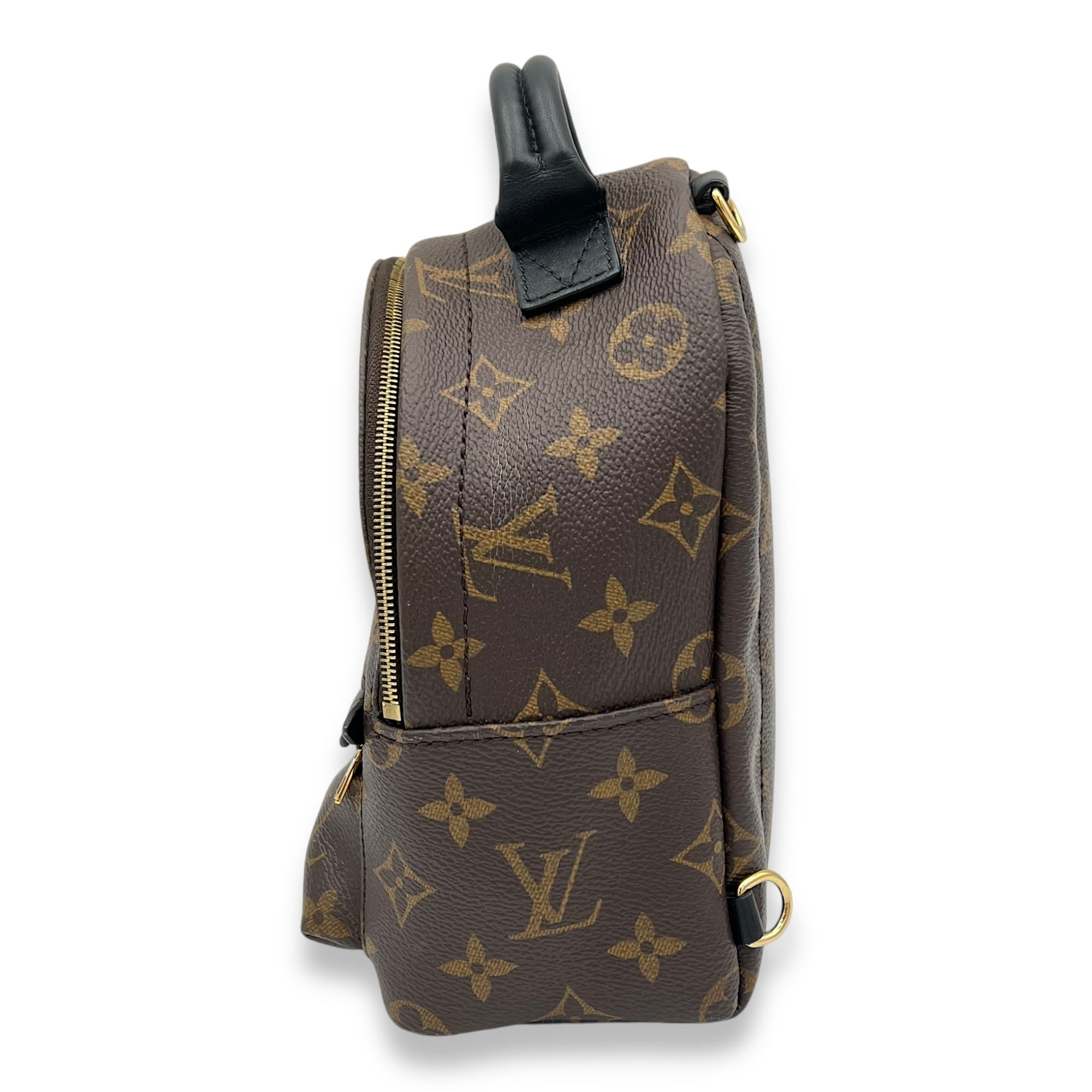 Palm Springs Mini Brown Backpack in Monogram Coated Canvas, Gold hardware