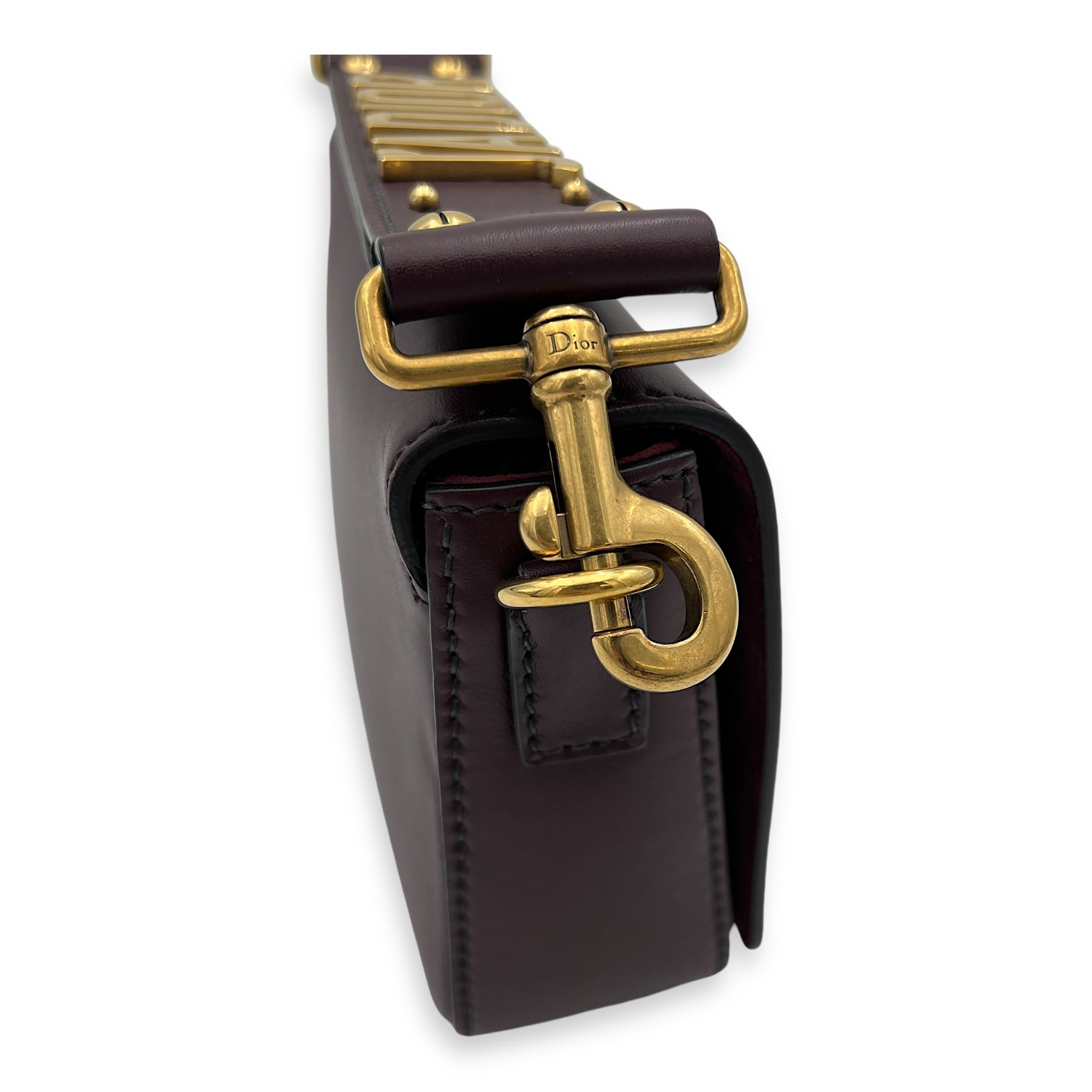 J'Adior Burgundy Top Handle Bag in Calfskin, Gold hardware