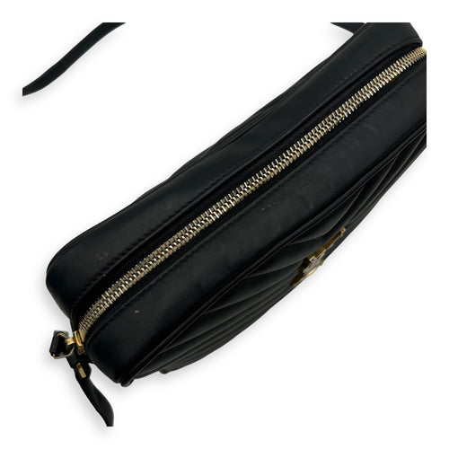 Lou Crossbody Bag Medium Black in Calfskin, Gold hardware