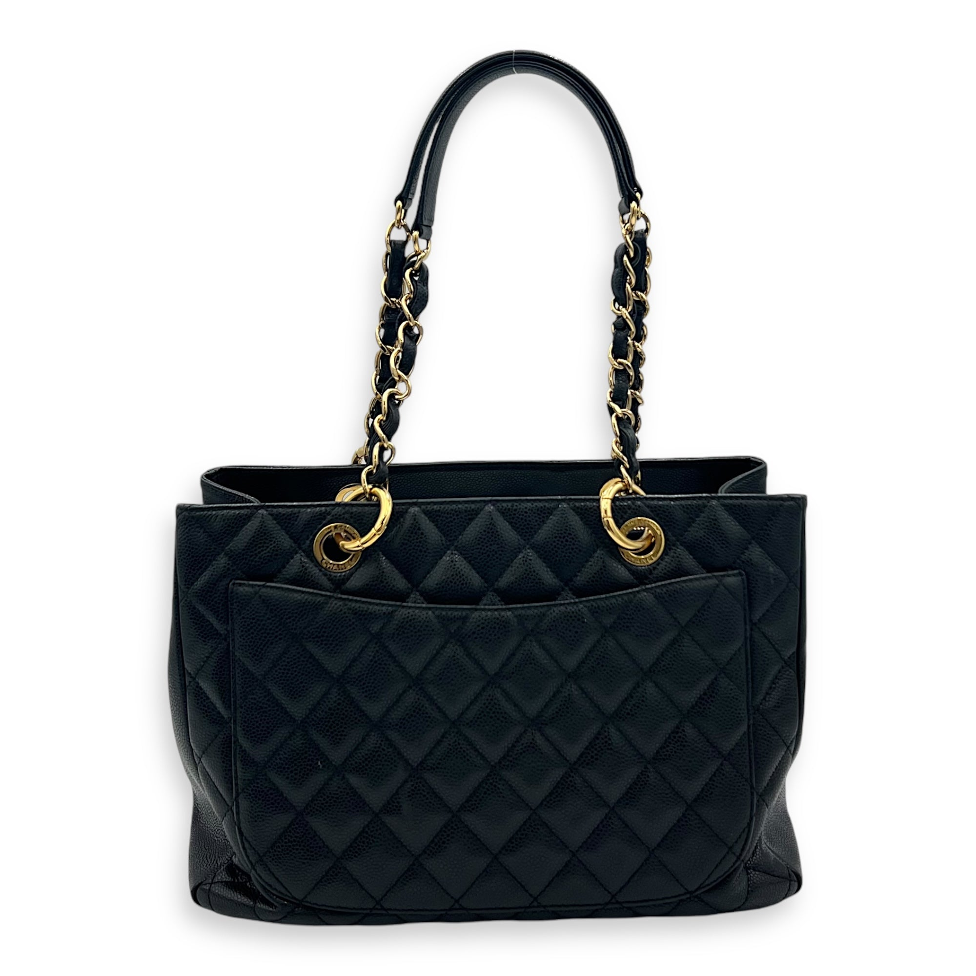 GST Black Tote Bag in Caviar Leather, Gold hardware