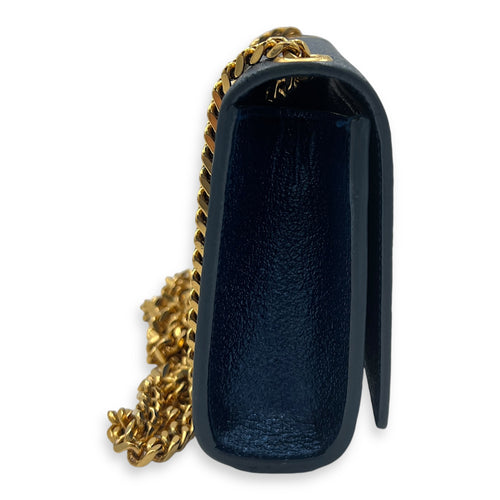 Kate Mini Blue Crossbody Bag in Calfskin, Gold hardware