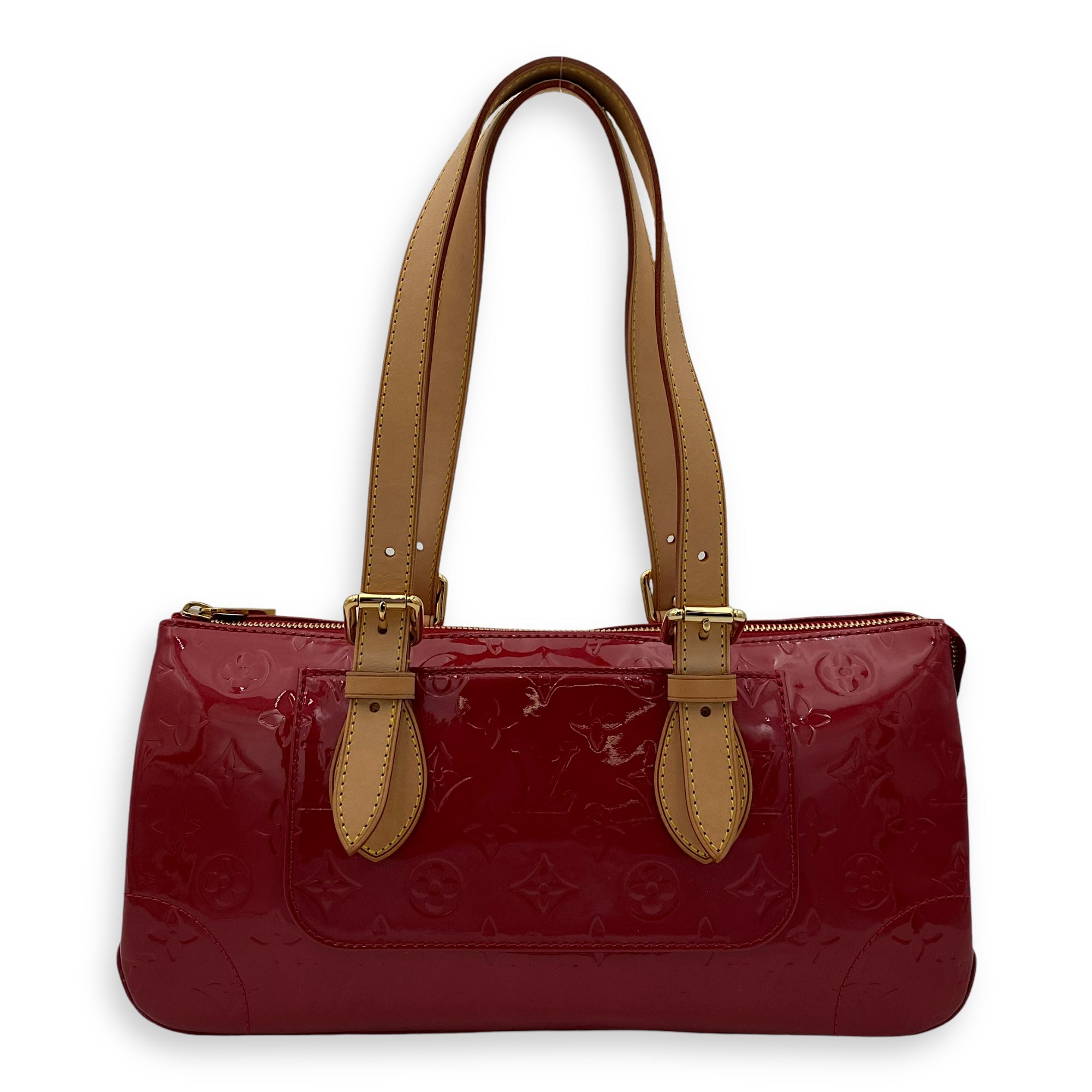 Rosewood Avenue Pomme D'Amour Top Handle Bag in Monogram Vernis Leather, Gold hardware