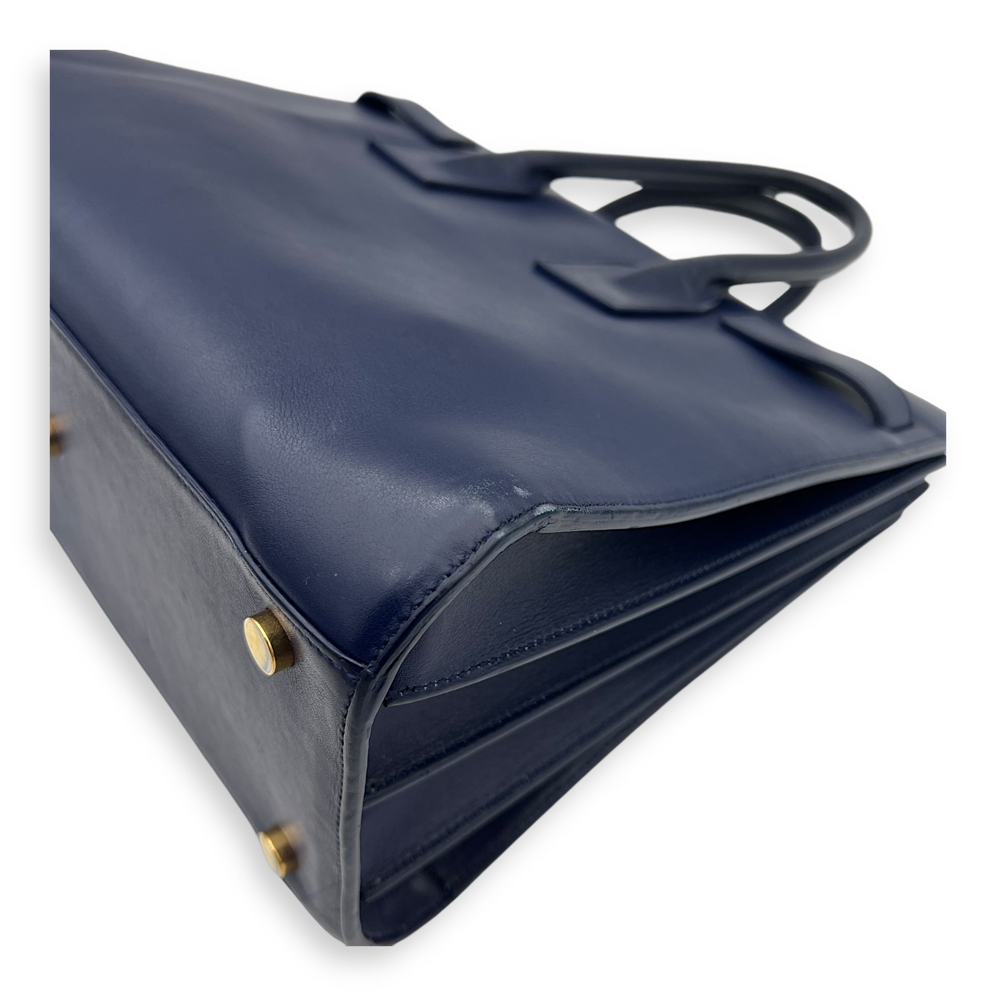 Sac de Jour Top Handle Bag Small Blue in Calfskin, Gold hardware