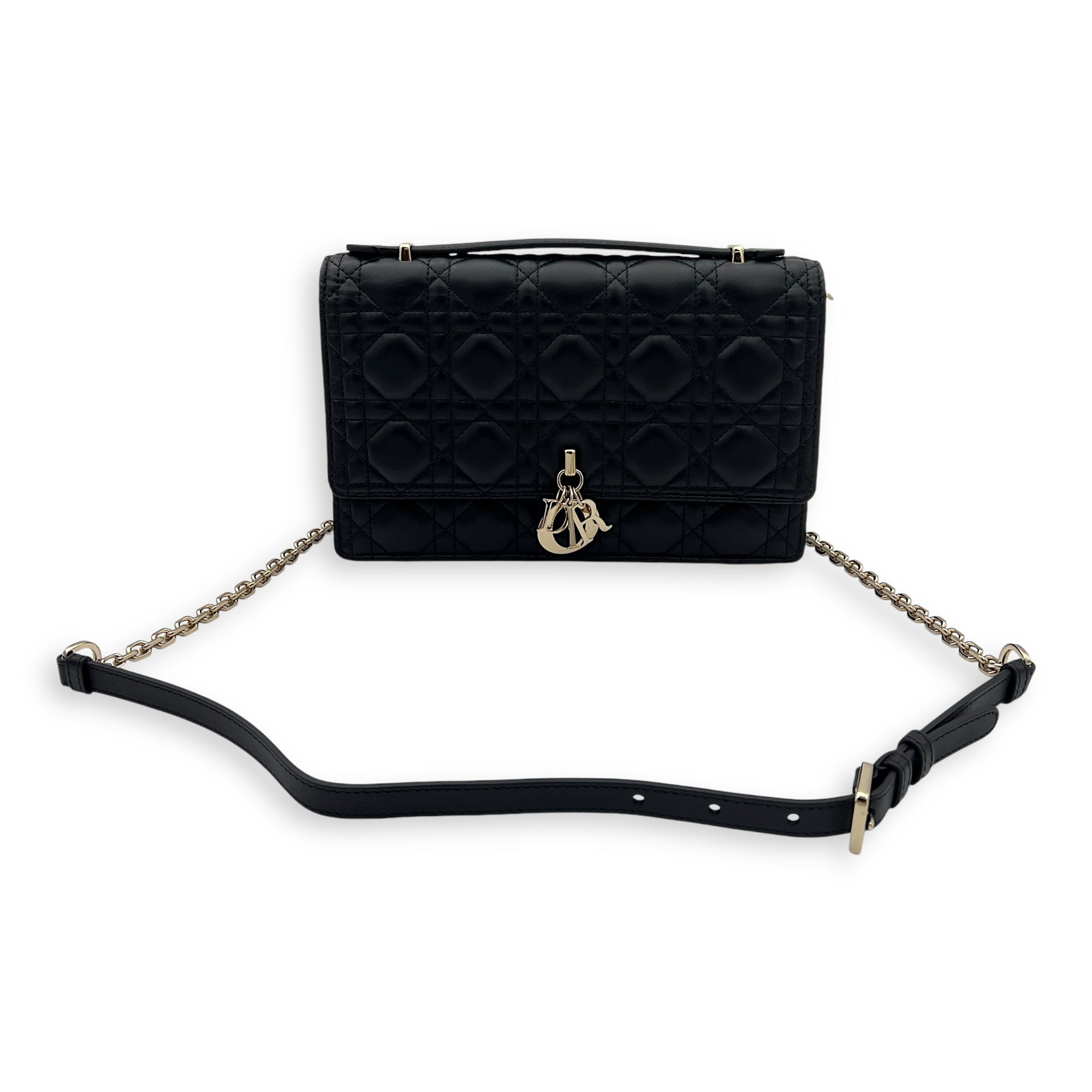 Miss Dior Black Top Handle Bag in Lambskin, Gold hardware