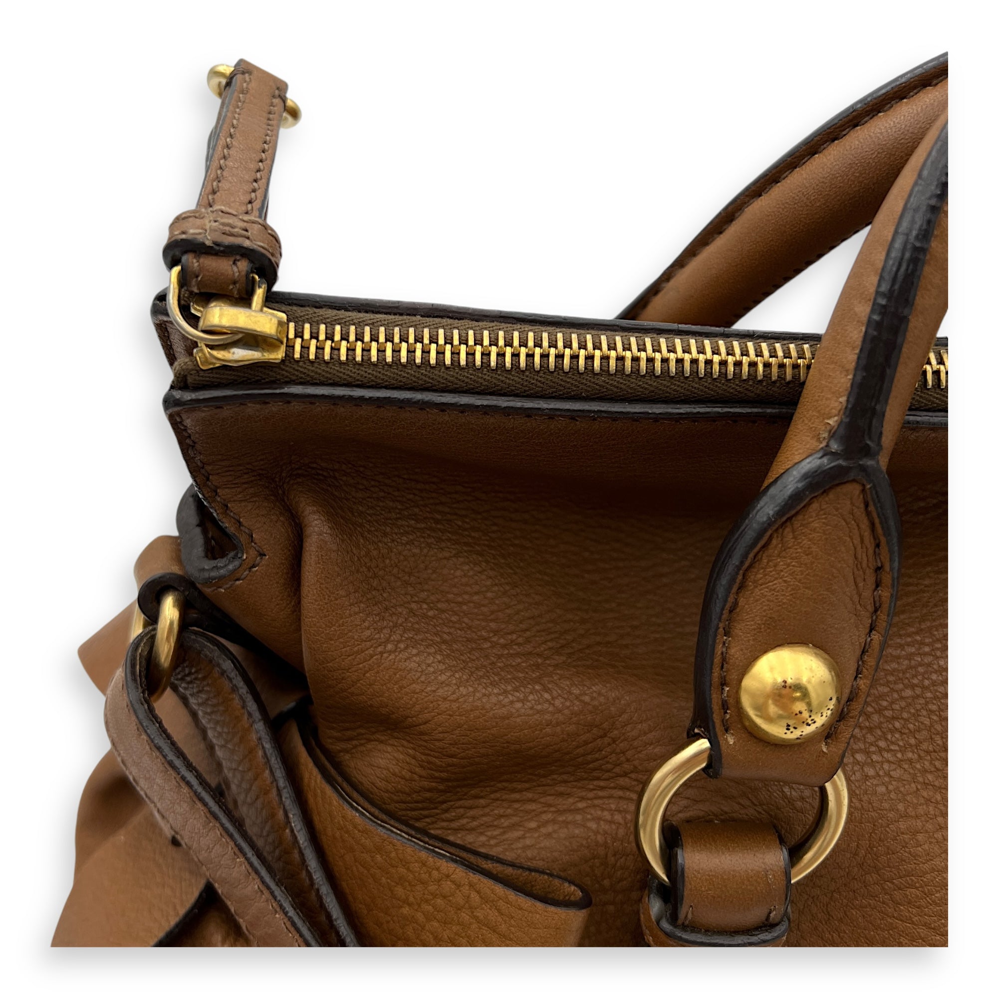 Vitello Bow Shoulder Bag Brown in Calfskin, Gold hardware