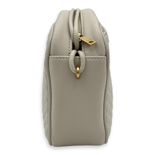 Camera Crossbody Bag White in Lambskin, Gold hardware