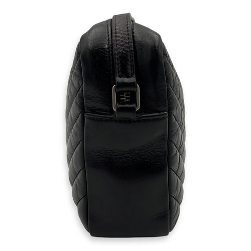 Lou Crossbody Bag Black in Calfskin, Silver hardware