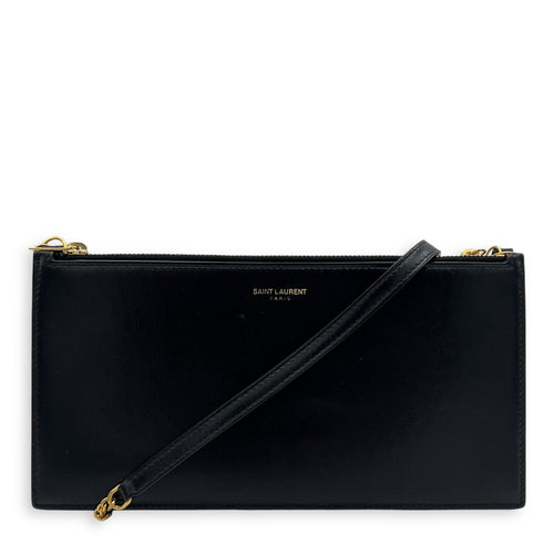 Logo Shoulder Bag Black in Calfskin, Gold hardware