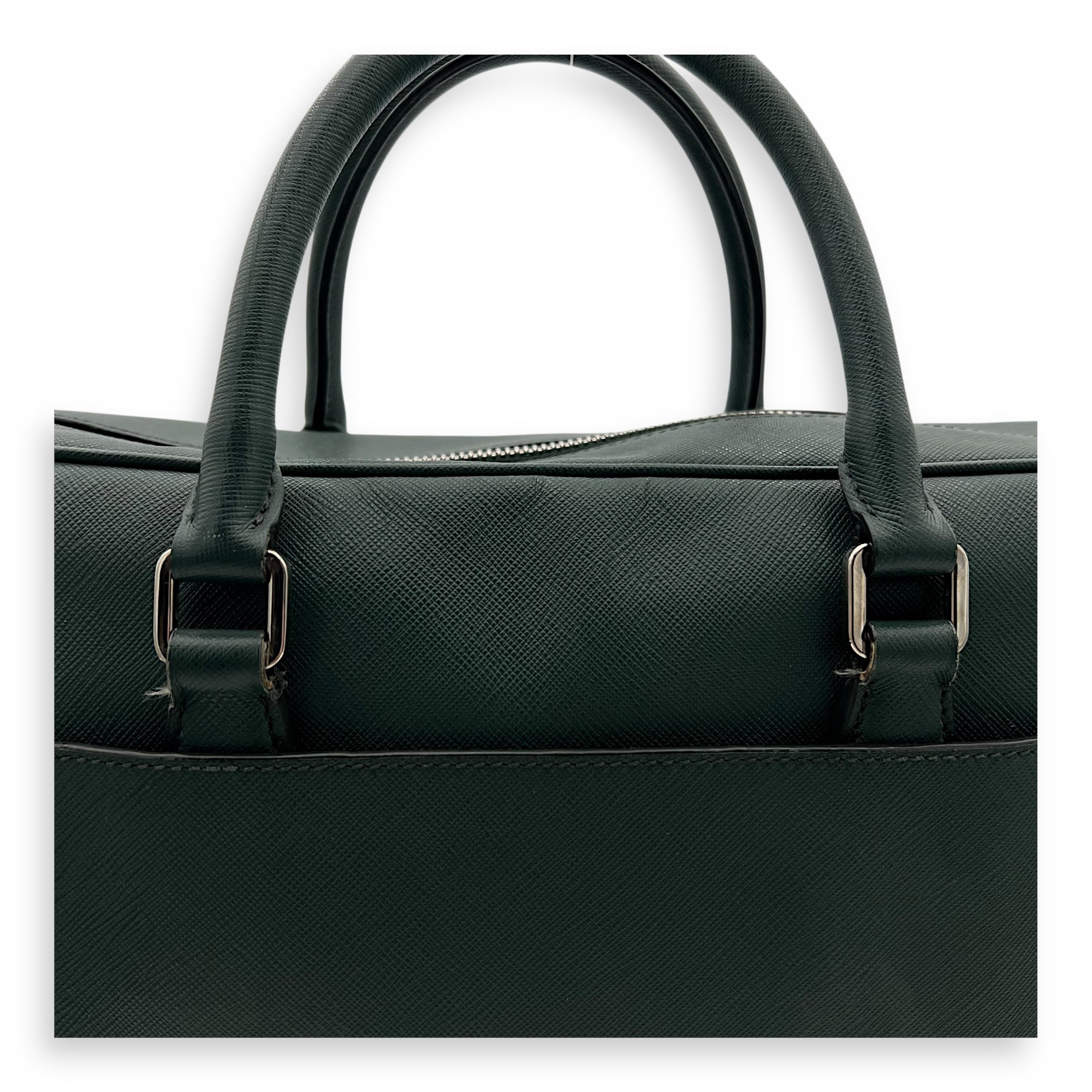 Prada Travel Line Large Green Brief case in Saffiano Leather, Silver hardware_8