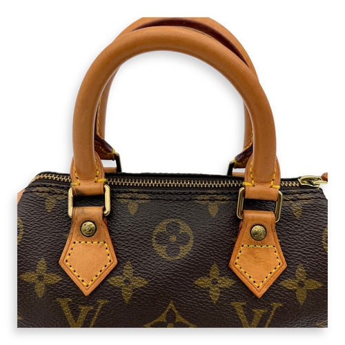 Louis Vuitton Speedy Nano Brown Crossbody Bag in Monogram Coated Canvas, Gold hardware_8