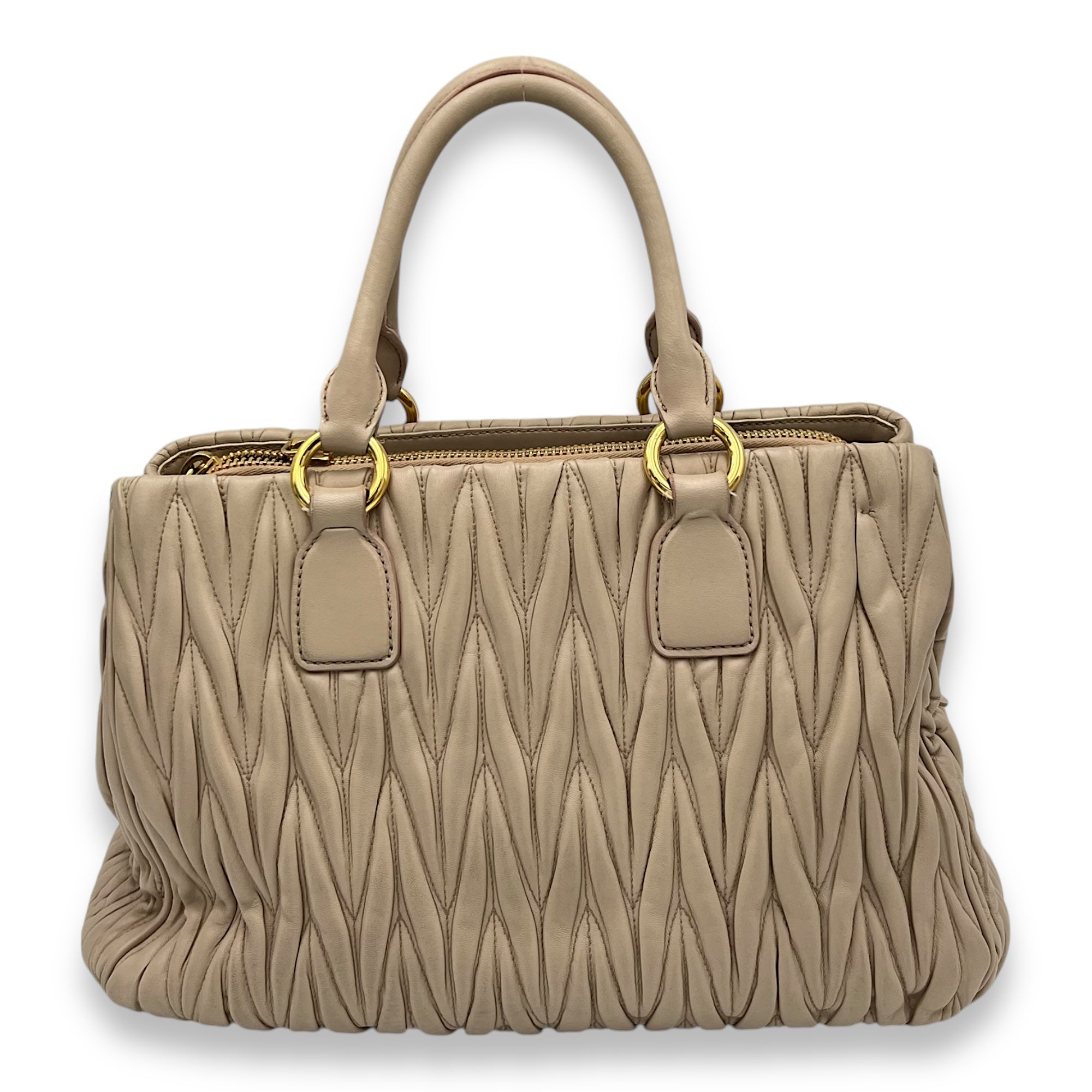 Miu Miu Matelassé Top Handle Bag Beige in Calfskin, Gold hardware_2