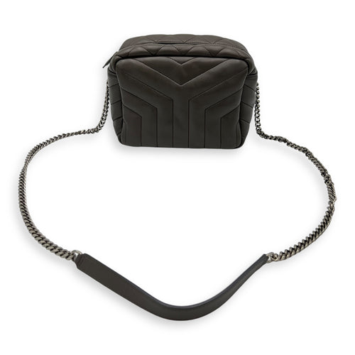 Saint Laurent Bowler Grey Shoulder Bag in Calfskin, Silver hardware_11