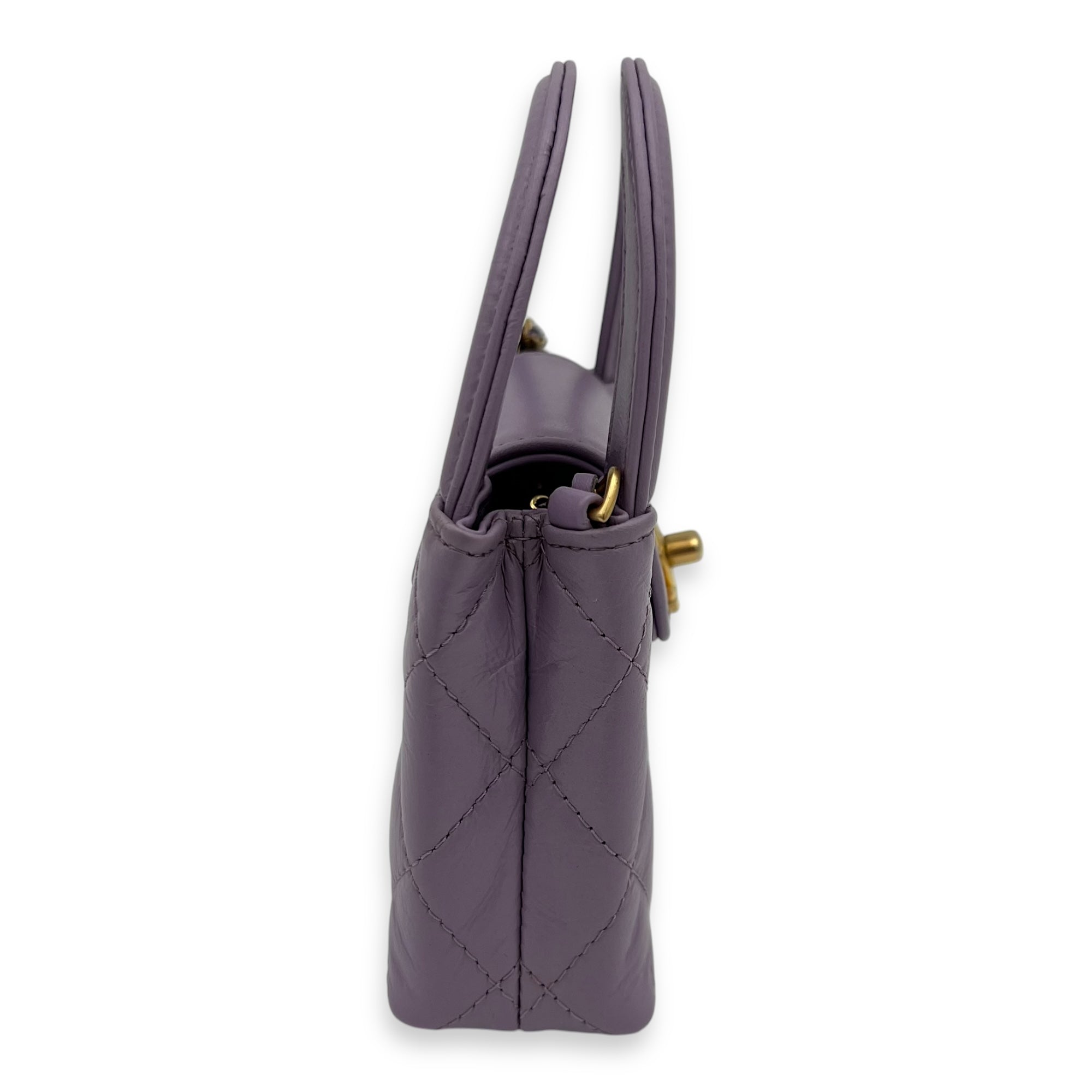 Chanel Kelly Nano Purple Top Handle Bag in Calfskin, Gold hardware_3