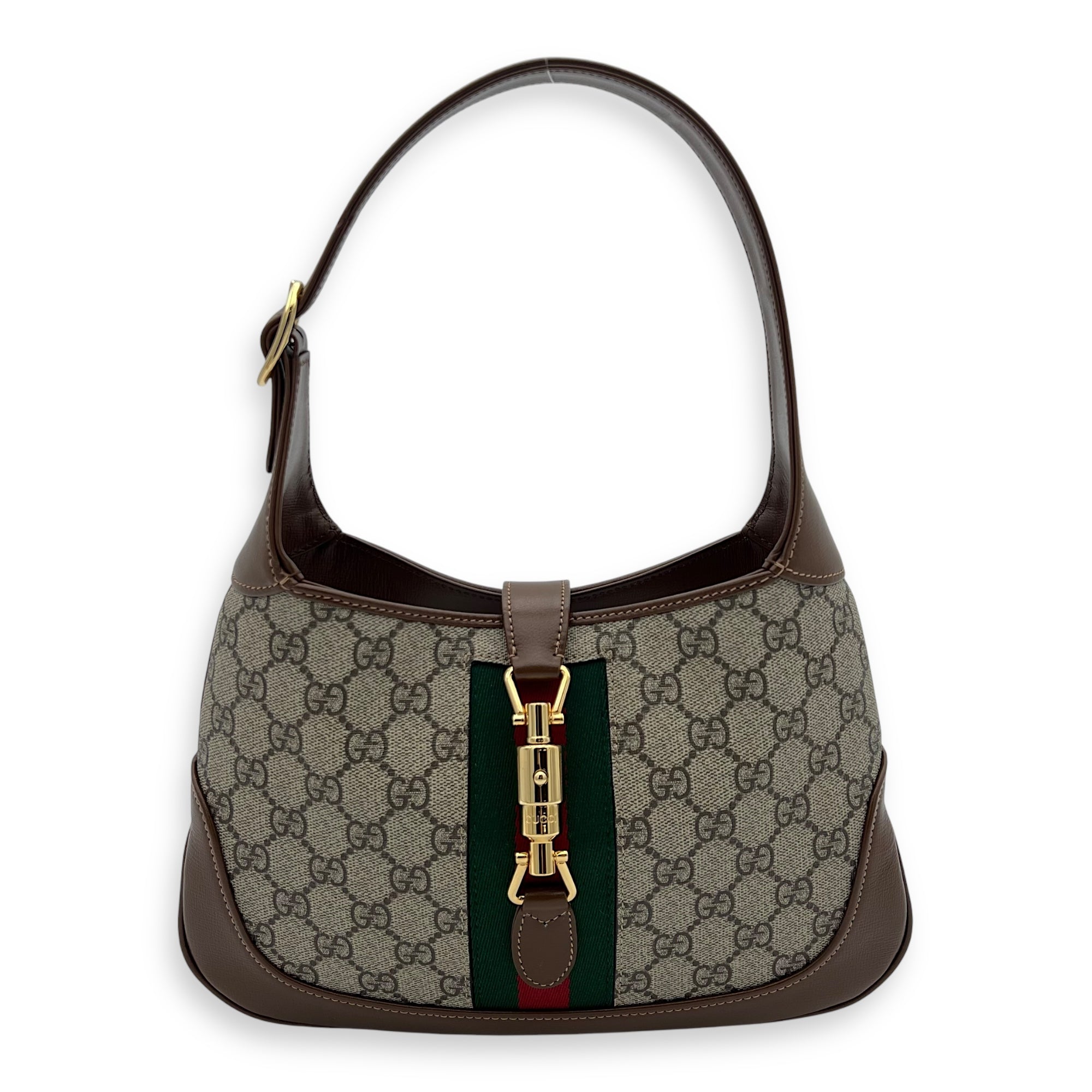 Gucci Jackie 1961 Shoulder Bag Brown in Monogram Coated Canvas, Gold hardware_1