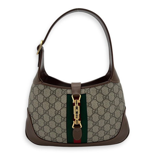 Gucci Jackie 1961 Shoulder Bag Brown in Monogram Coated Canvas, Gold hardware_1