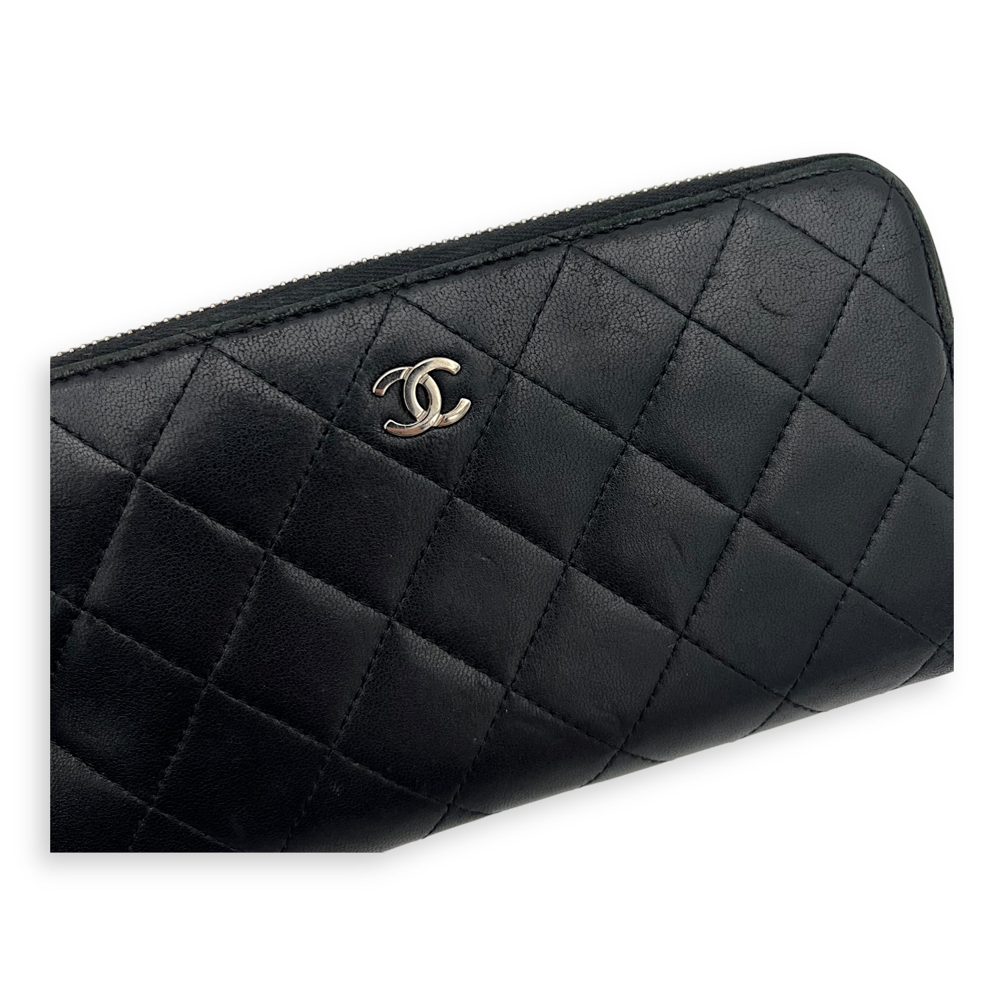 Chanel CC Long Black Wallet in Lambskin, Silver hardware_9