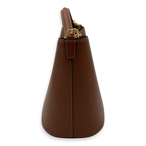 Celine Louise Medium Brown Bucket Bag in Calfskin, Gold hardware_4