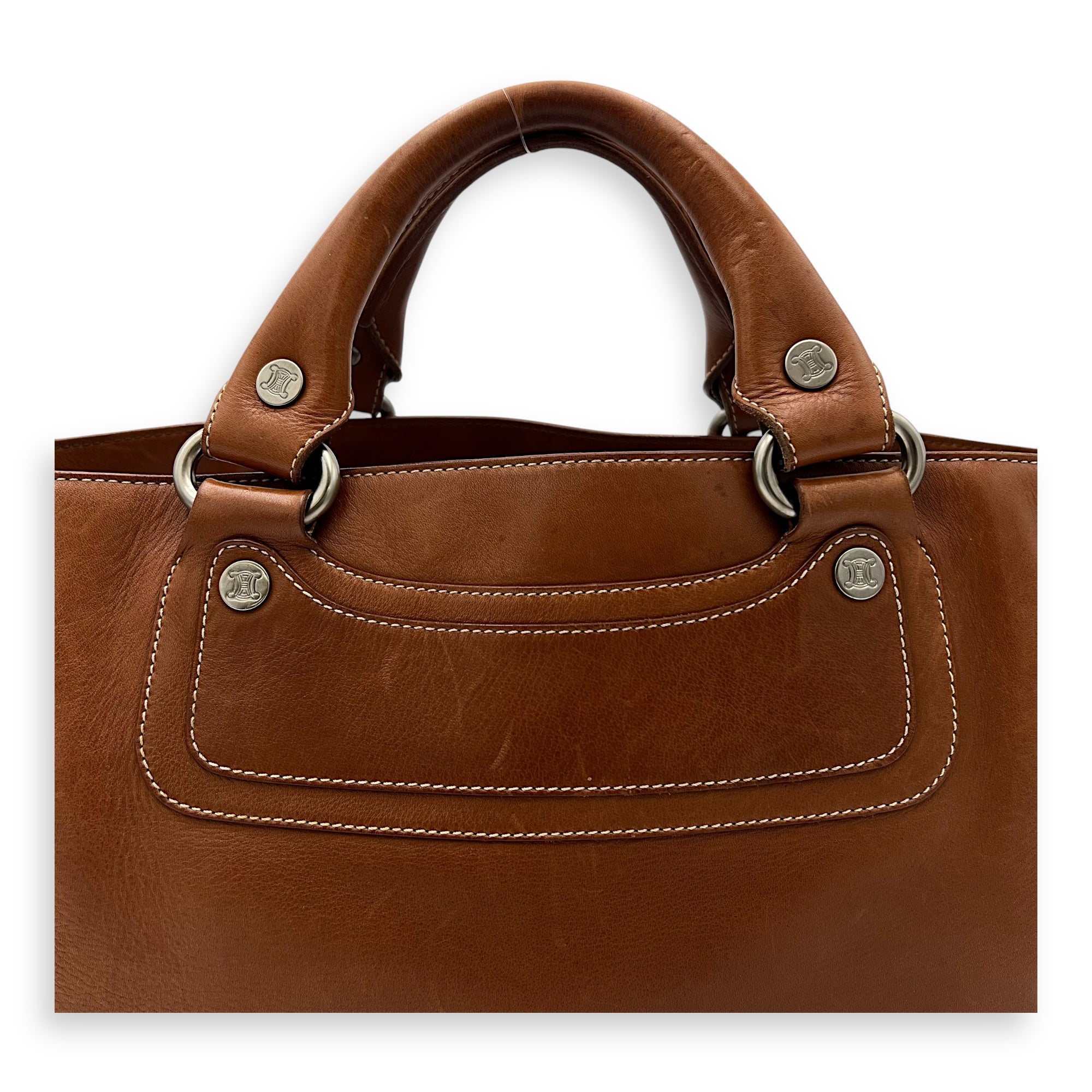 Boogie Top Handle Bag Brown in Calfskin, Silver hardware