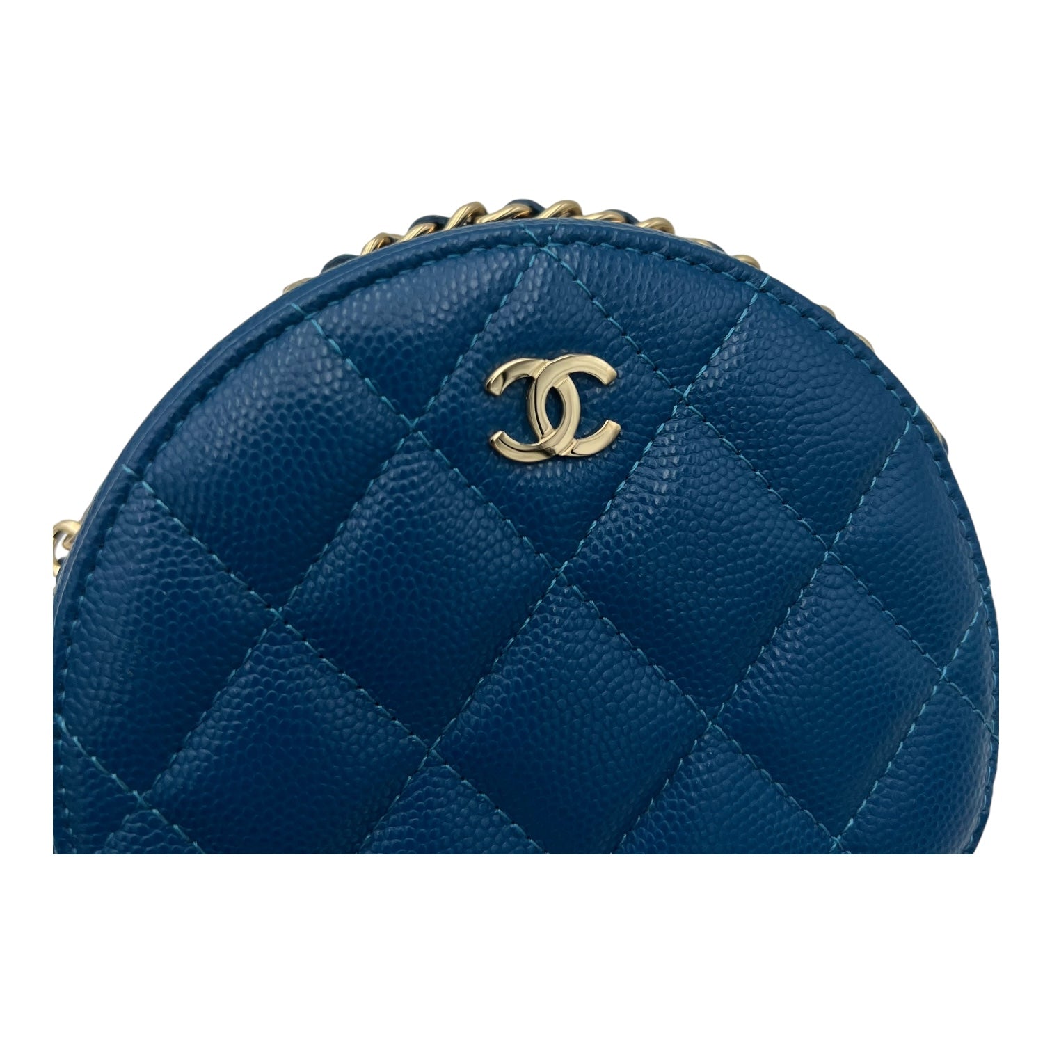 Chanel Round CC Crossbody Bag Blue in Caviar Leather, Gold hardware_7