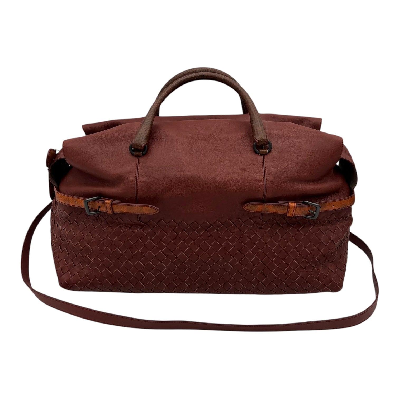 Bottega Veneta Intrecciato Duffle Bag Red in Calfskin, Gunmetal hardware_8