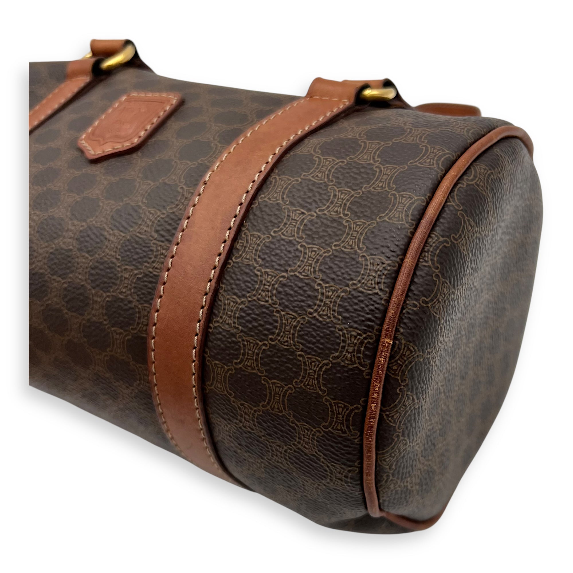 Celine Macadam Shoulder Bag Brown in Coated Canvas, Gold hardware_15