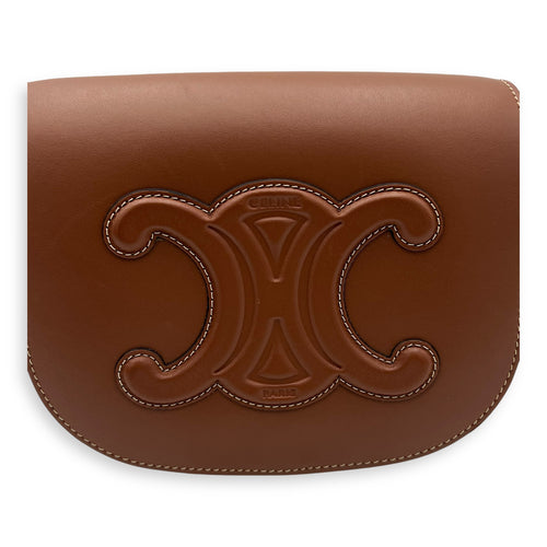 Celine Folco Crossbody Bag Brown in Calfskin, Gold hardware_7