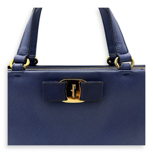 Ferragamo  Tracy Crossbody Bag Small Blue in Saffiano Leather, Gold hardware_7