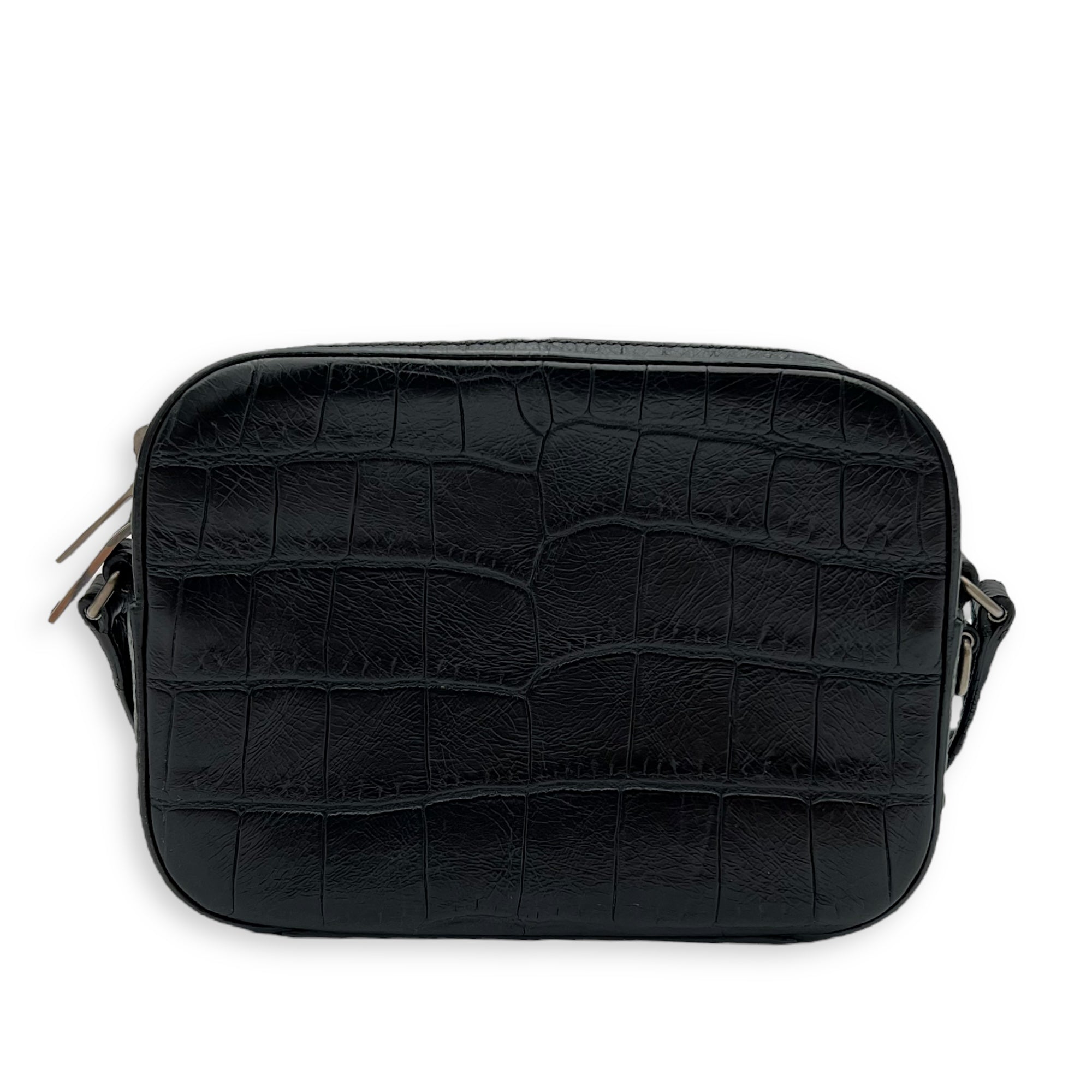 Saint Laurent Camera Crossbody Bag Beige in Crocodile Embossed Calfskin, Silver hardware_2