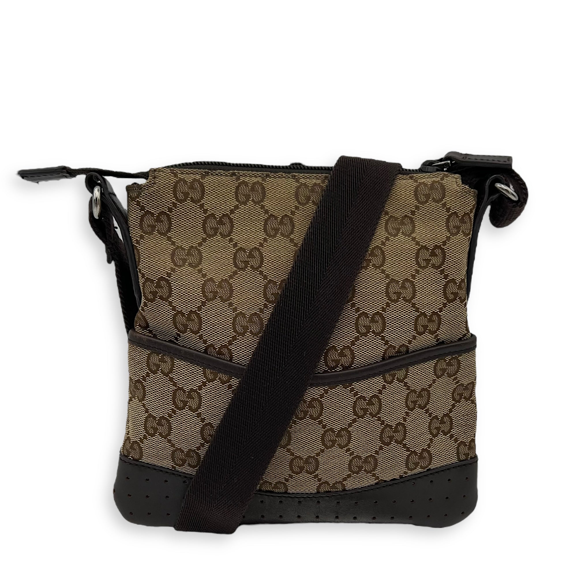 Gucci GG Crossbody Bag Brown in Canvas, Silver hardware_13