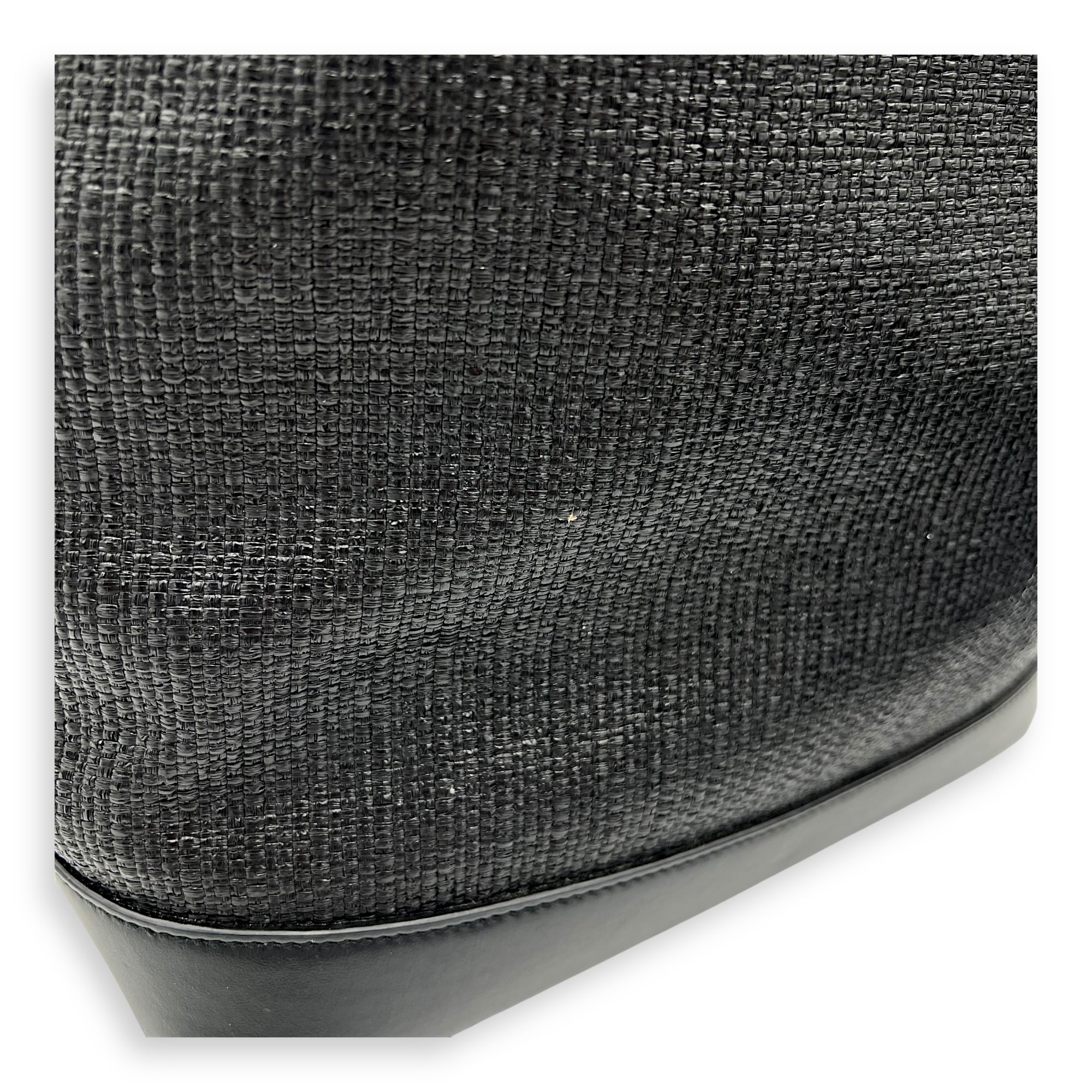 Saint Laurent Teddy Tote Bag Black in Raffia, Silver hardware_7